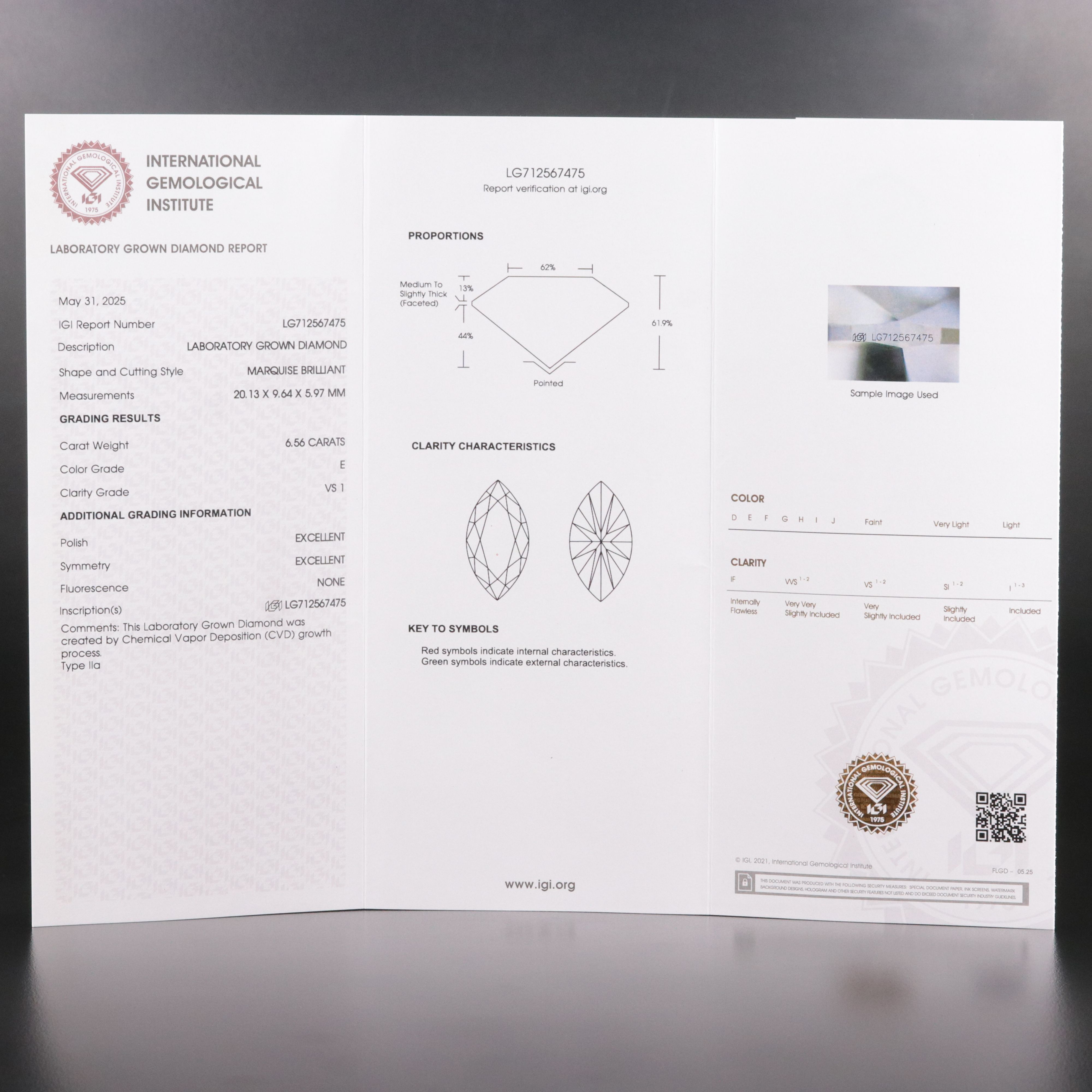 18K 6.56 CT Lab Grown Diamond Solitaire Ring with IGI Report