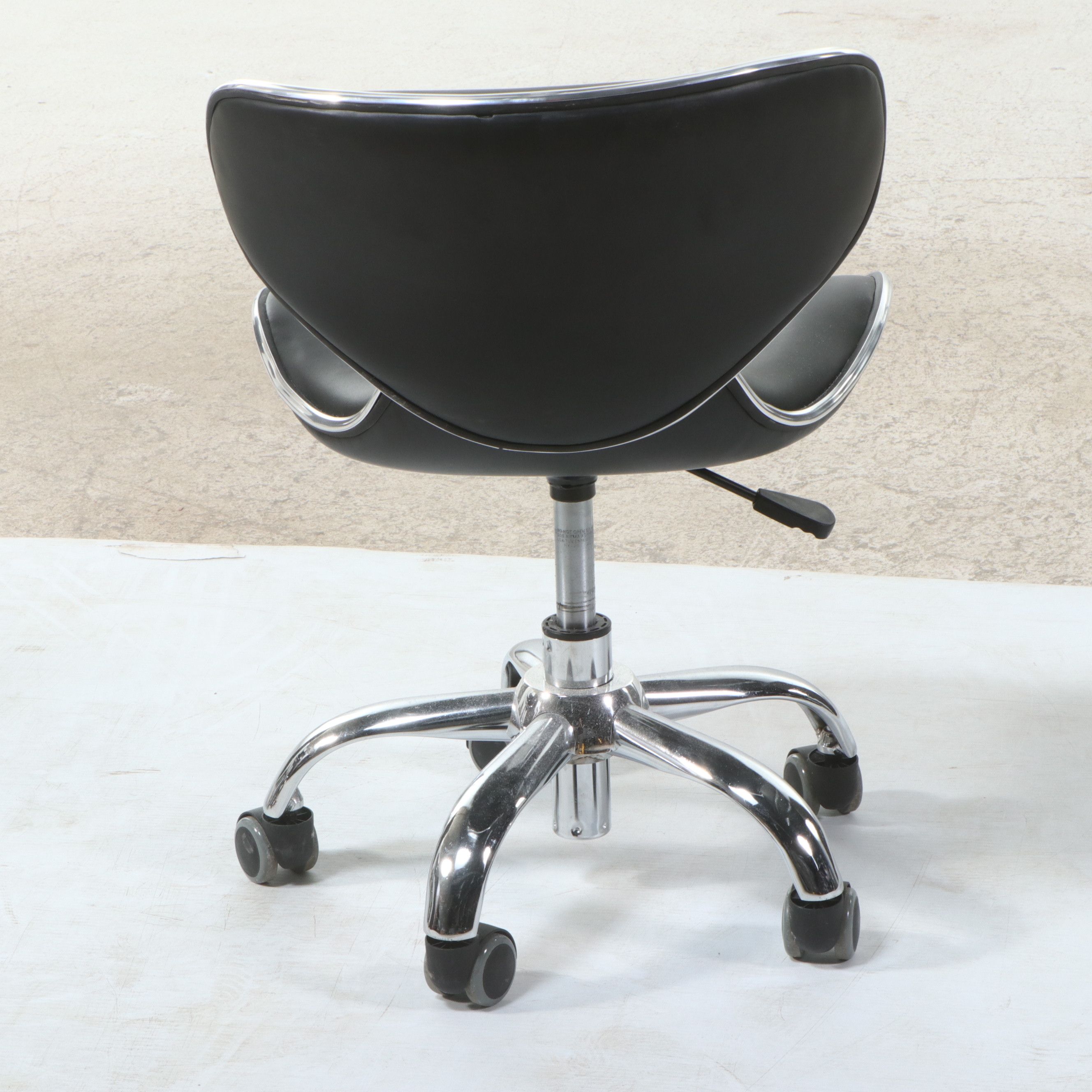 Pair of AYC Group Chrome and Black Vinyl Butterfly Salon Stools