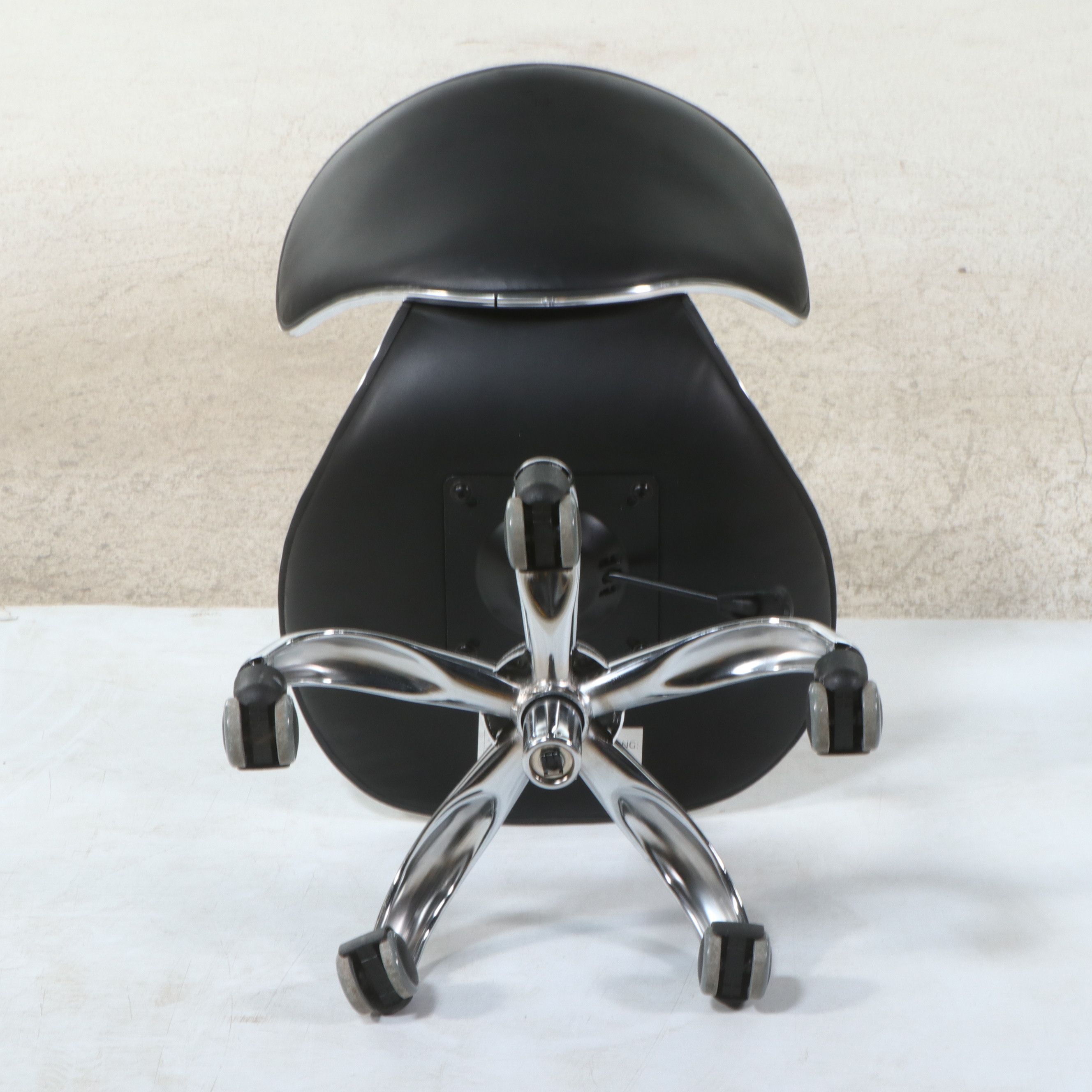 Pair of AYC Group Chrome and Black Vinyl Butterfly Salon Stools