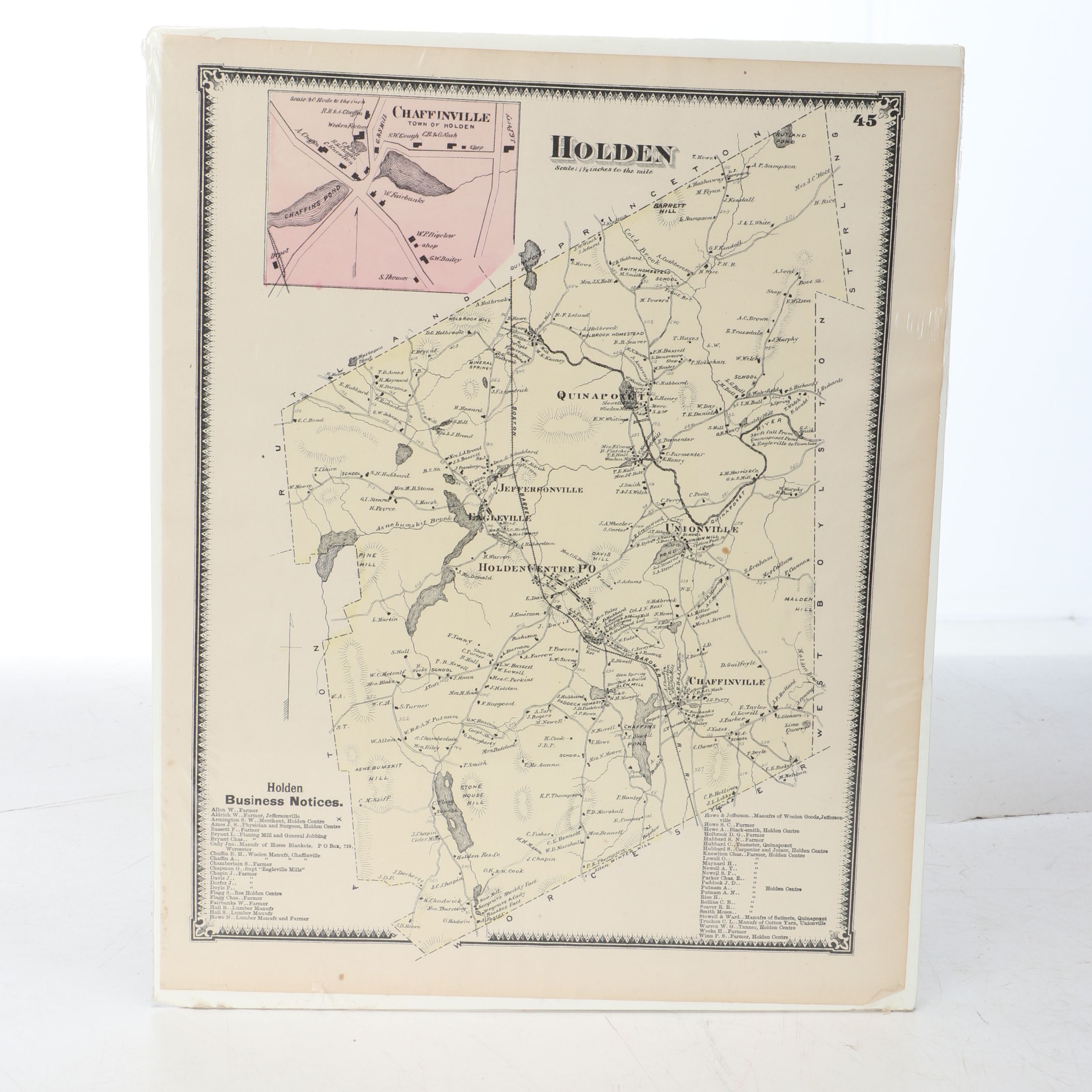 "Hollis" with Other Hand-Colored Lithographic Maps, Late 19th Century