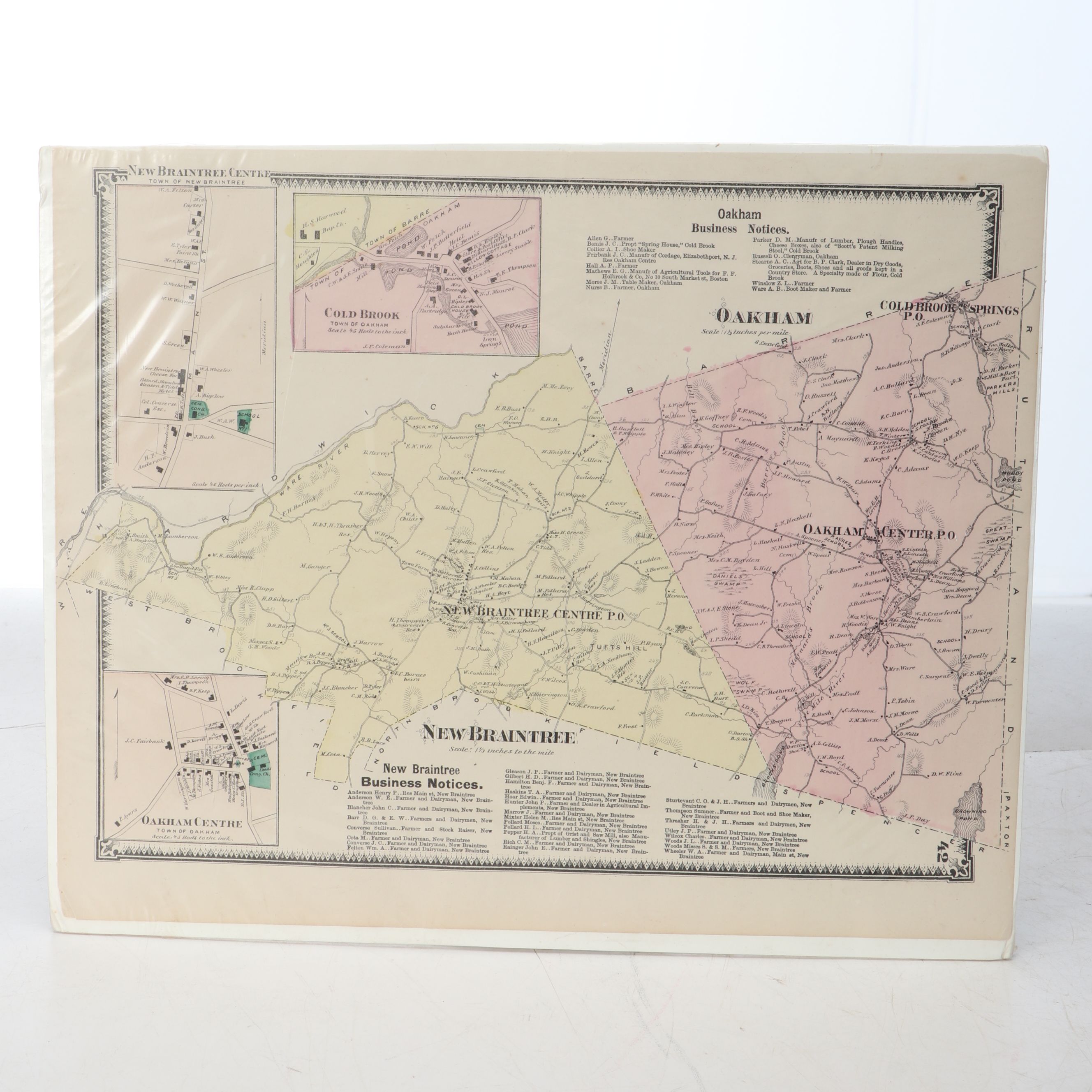 "Hollis" with Other Hand-Colored Lithographic Maps, Late 19th Century