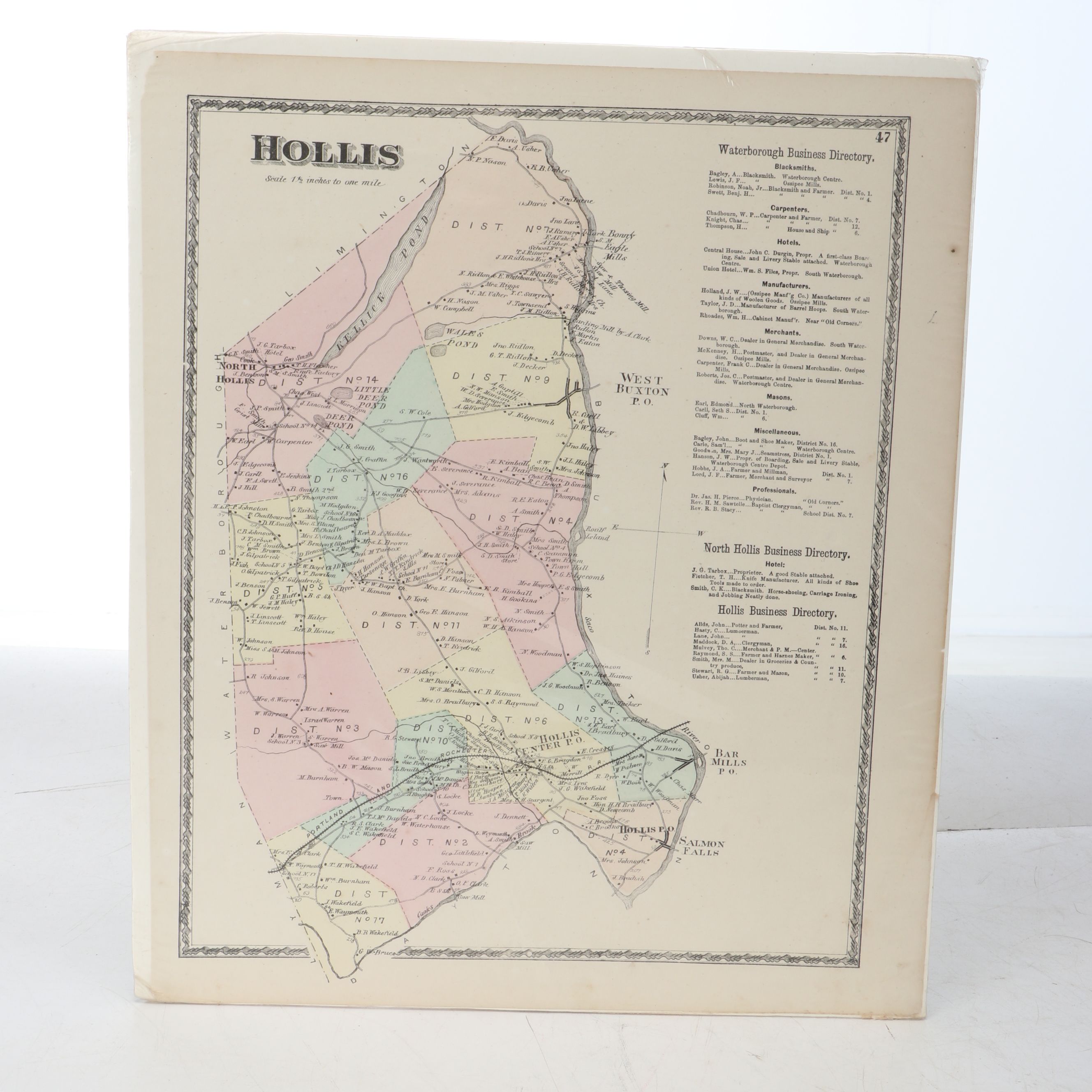 "Hollis" with Other Hand-Colored Lithographic Maps, Late 19th Century