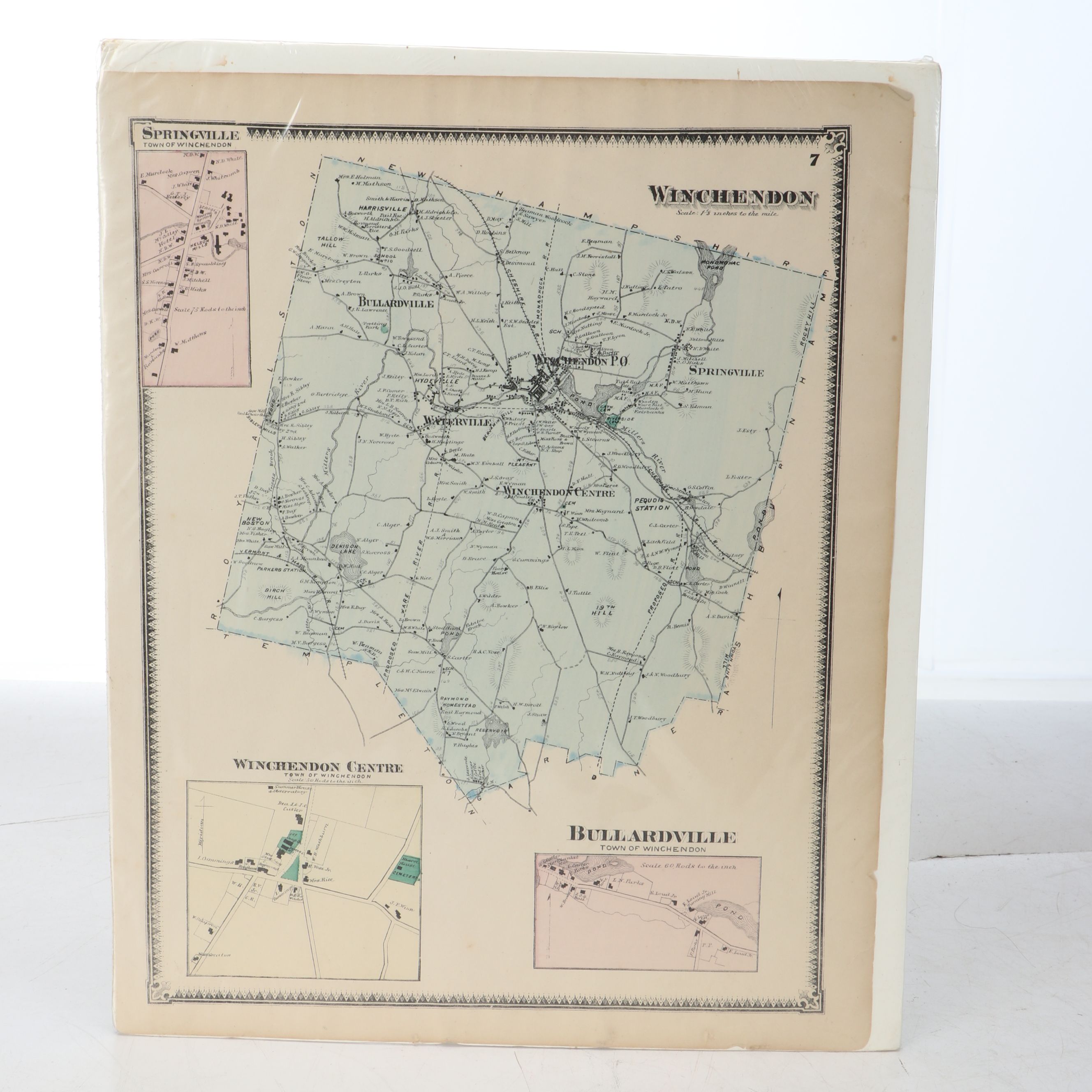 "Hollis" with Other Hand-Colored Lithographic Maps, Late 19th Century