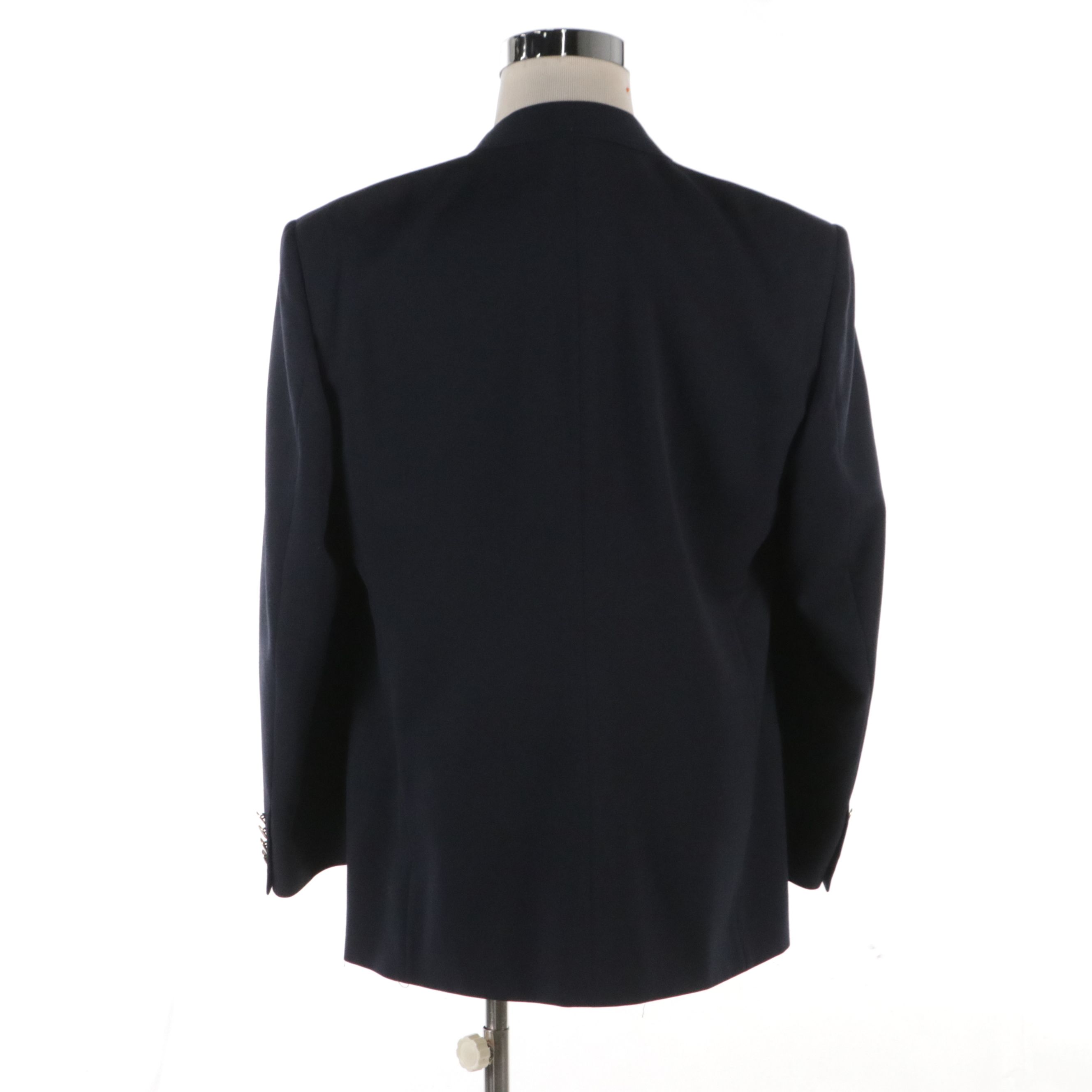 Men's Christian Dior Navy Blue Wool Double-Breasted Blazer with Crest Buttons