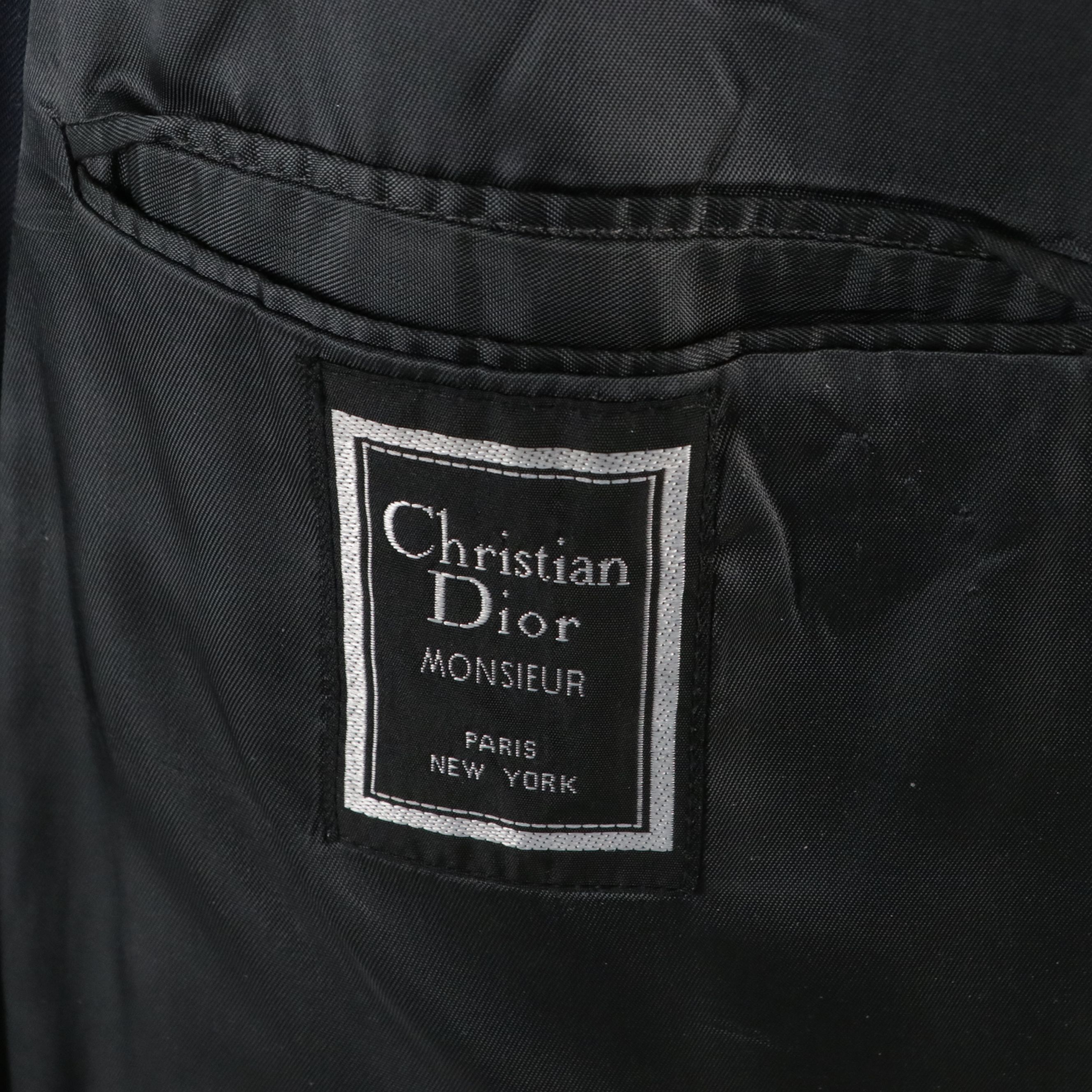 Men's Christian Dior Navy Blue Wool Double-Breasted Blazer with Crest Buttons