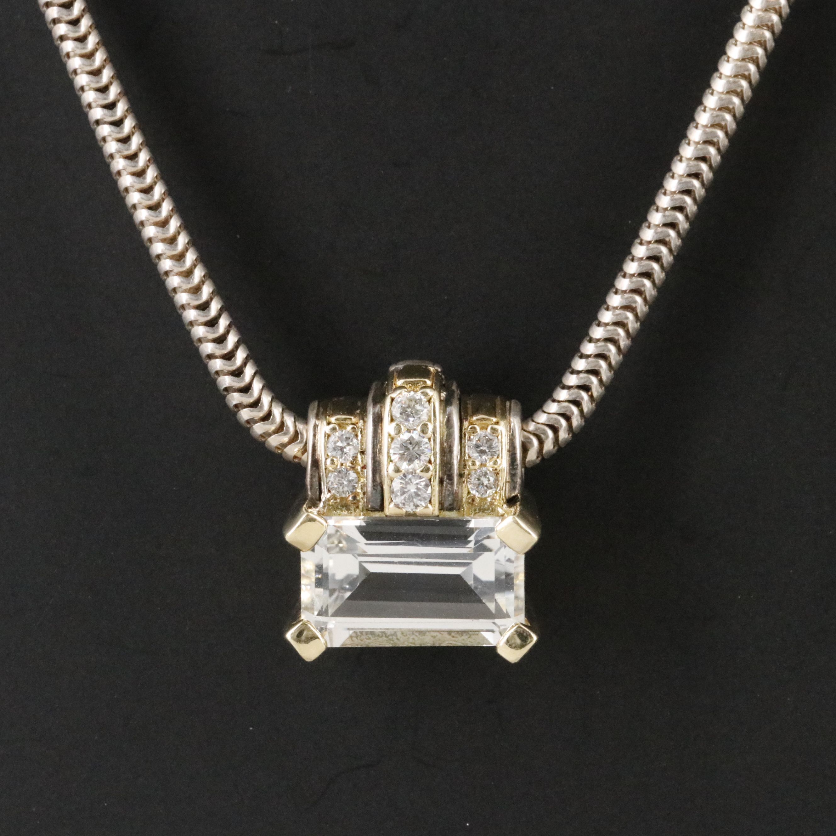 Caviar Sterling, 18K, White Sapphire and Diamond Necklace