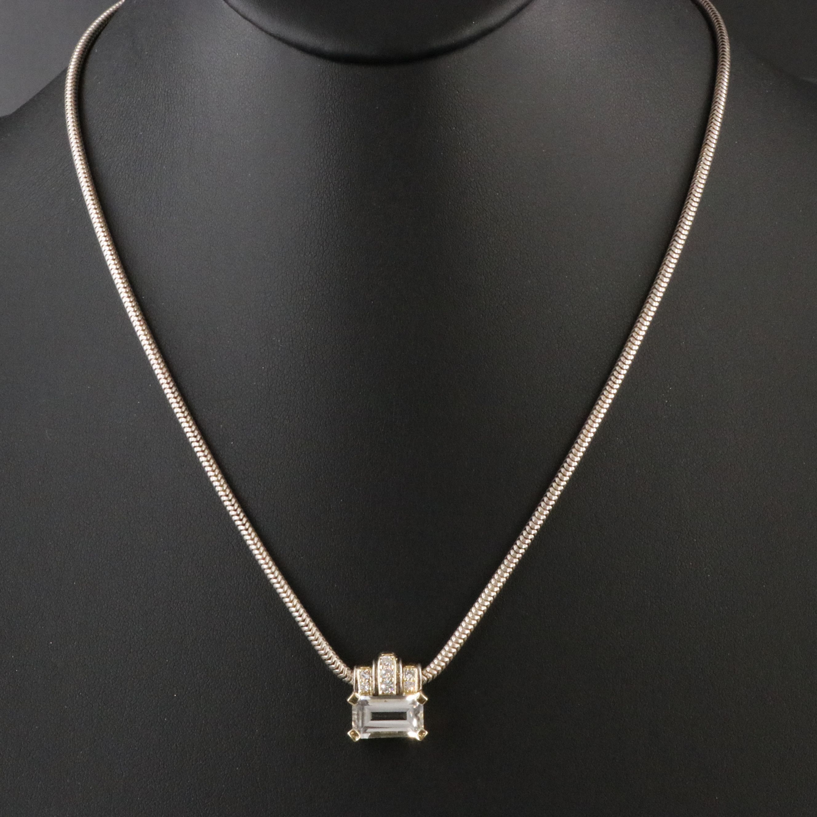 Caviar Sterling, 18K, White Sapphire and Diamond Necklace