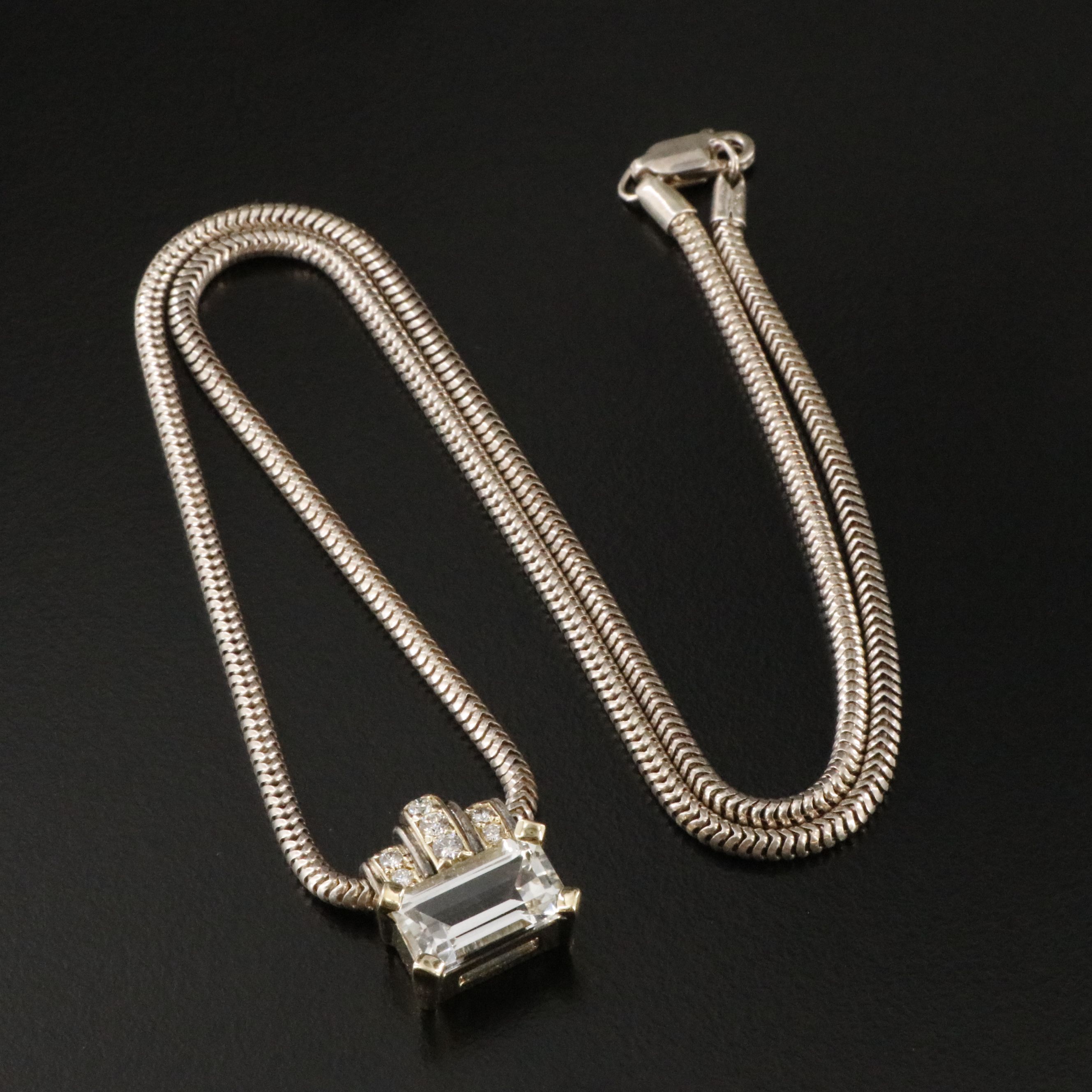 Caviar Sterling, 18K, White Sapphire and Diamond Necklace