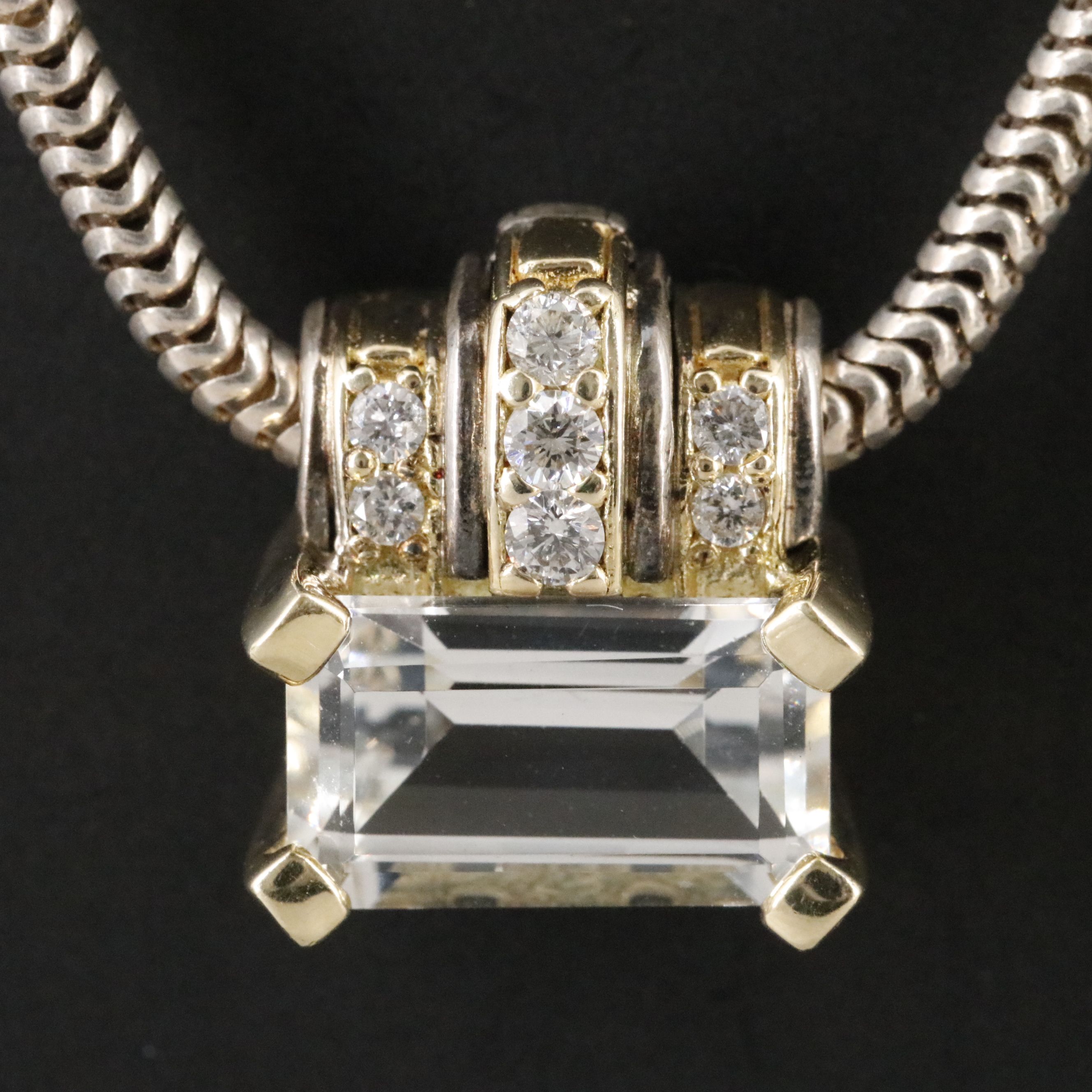 Caviar Sterling, 18K, White Sapphire and Diamond Necklace