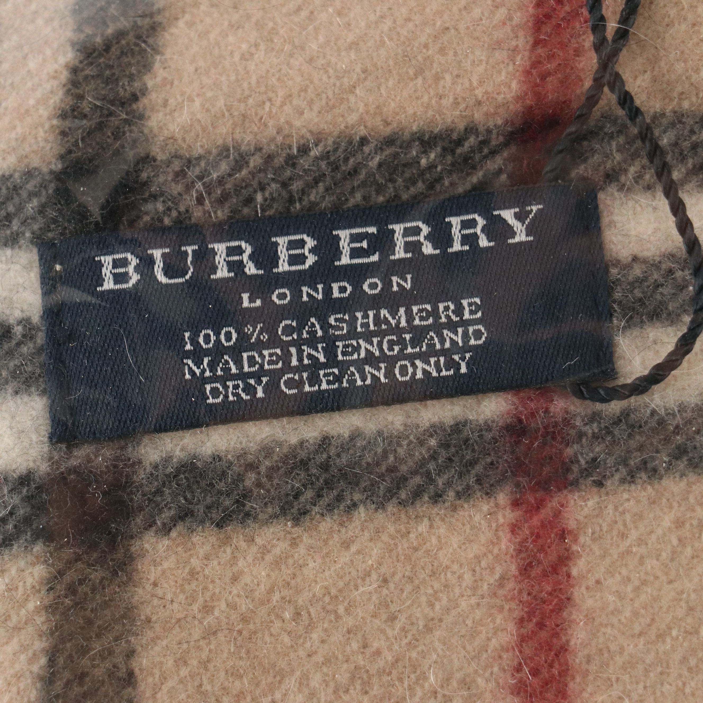 Burberry London Double-Fringe Happy Scarf in House Check Cashmere, With Tags