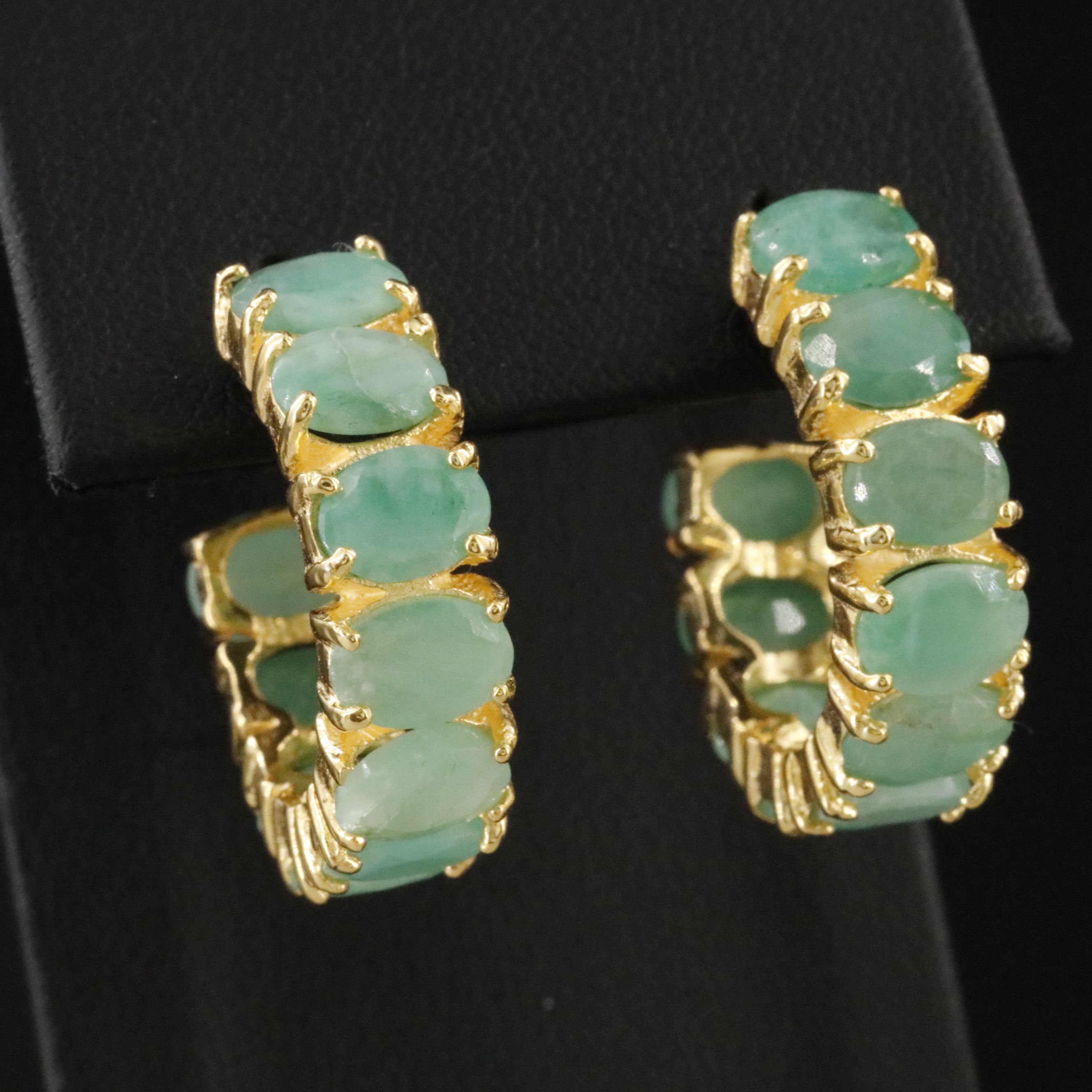 Sterling Emerald Half Hoops