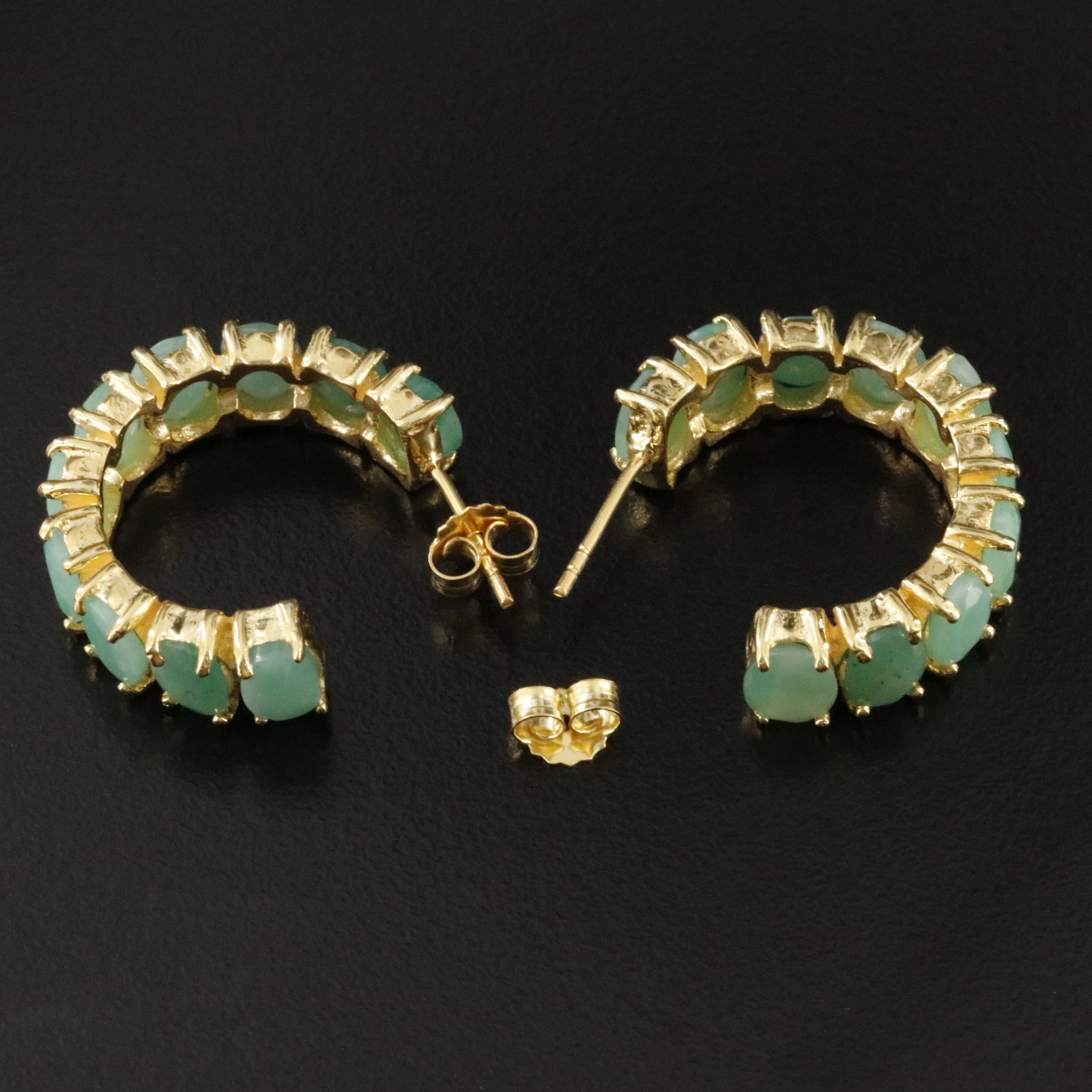 Sterling Emerald Half Hoops