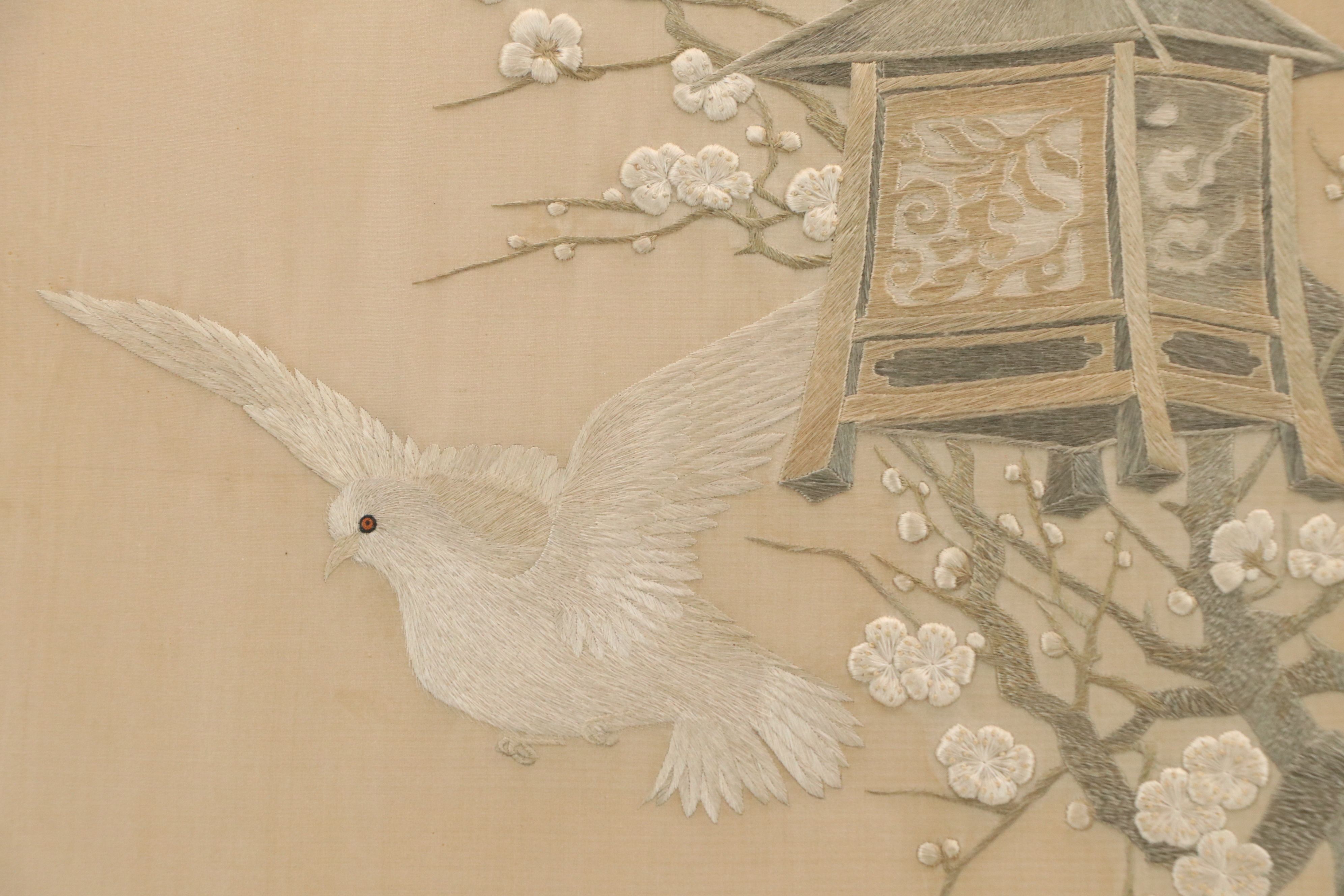 East Asian Silk Embroidery Wall Panel
