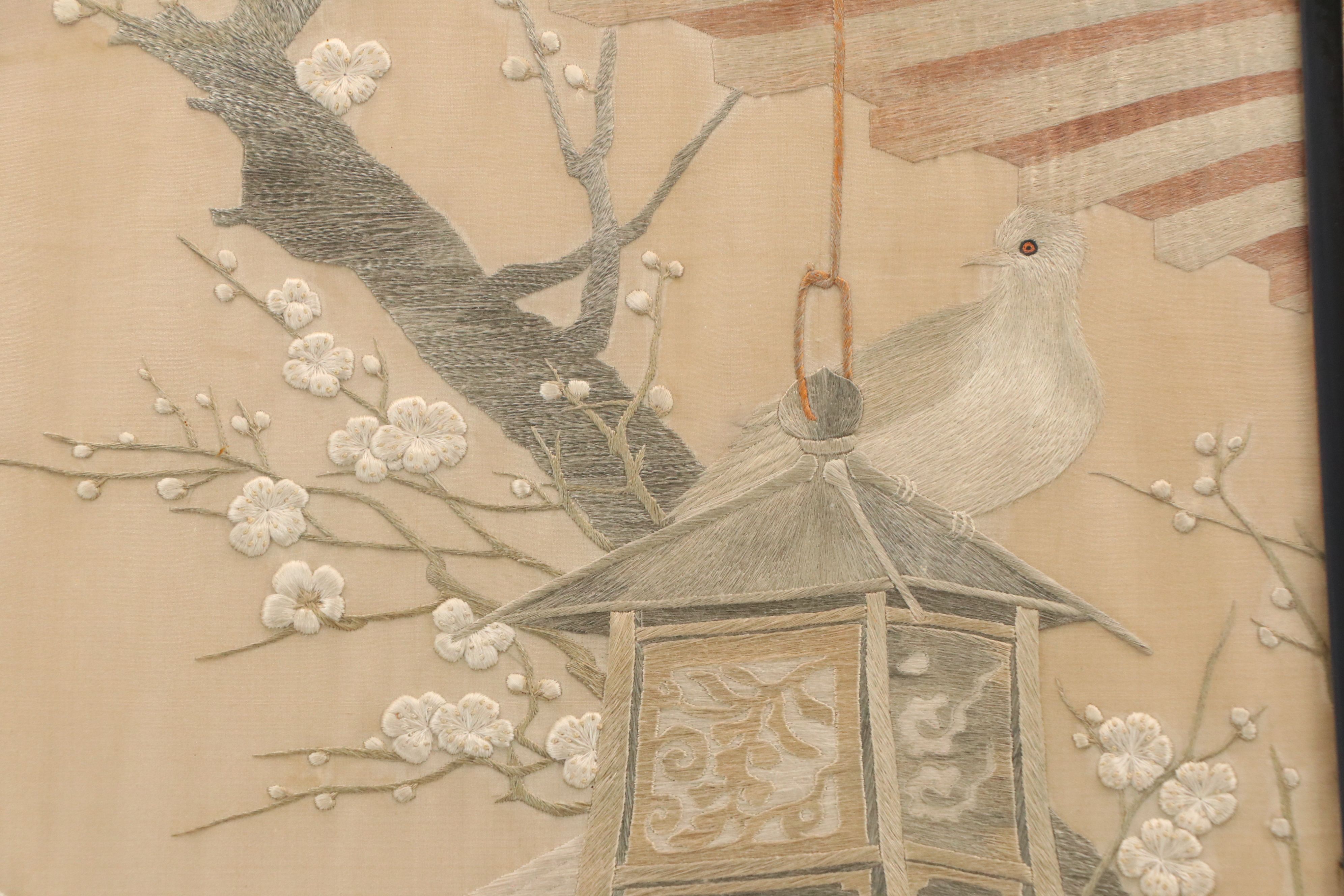 East Asian Silk Embroidery Wall Panel