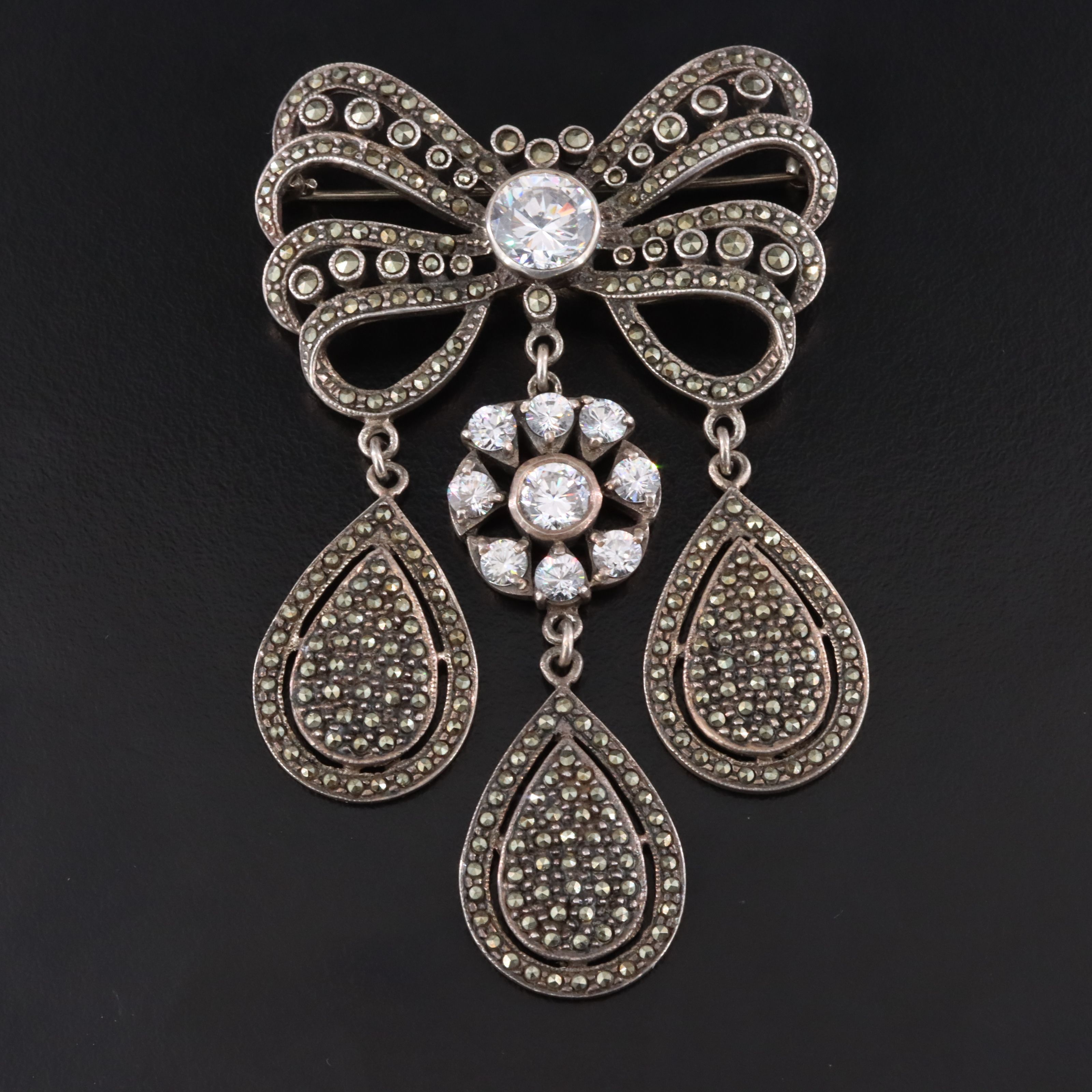 Judith Jack Sterling CZ and Marcasite Girandole Brooch