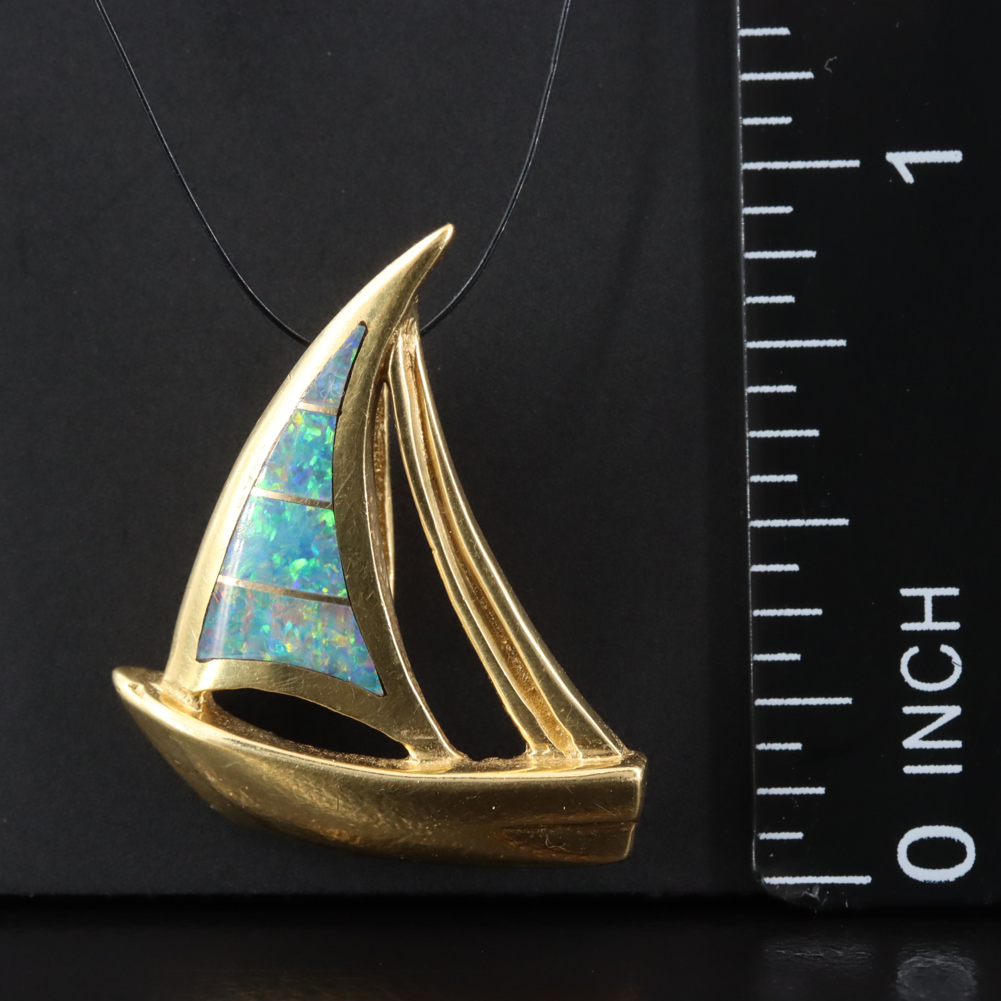 18K Opal Inlay Sailboat Slide Pendant