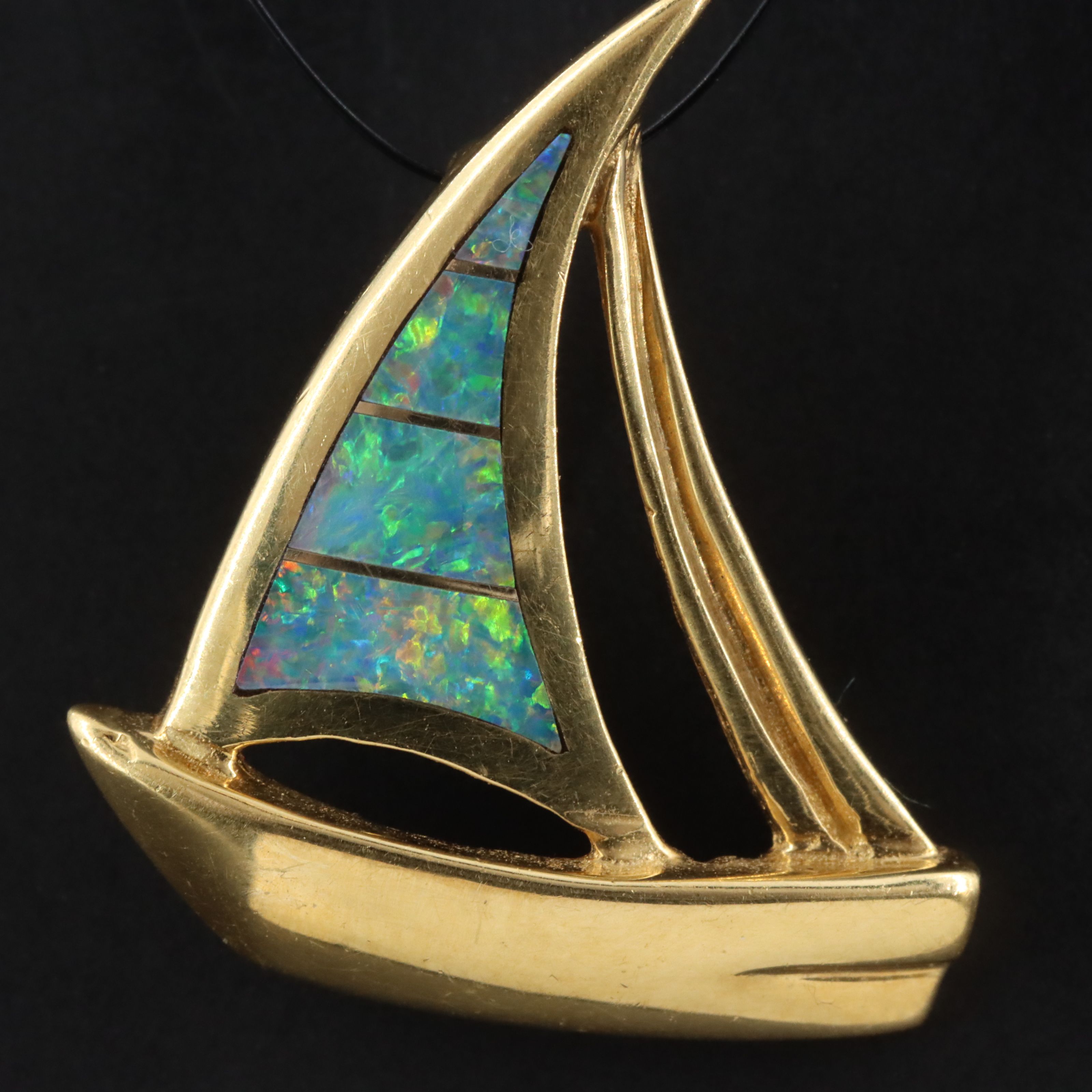 18K Opal Inlay Sailboat Slide Pendant