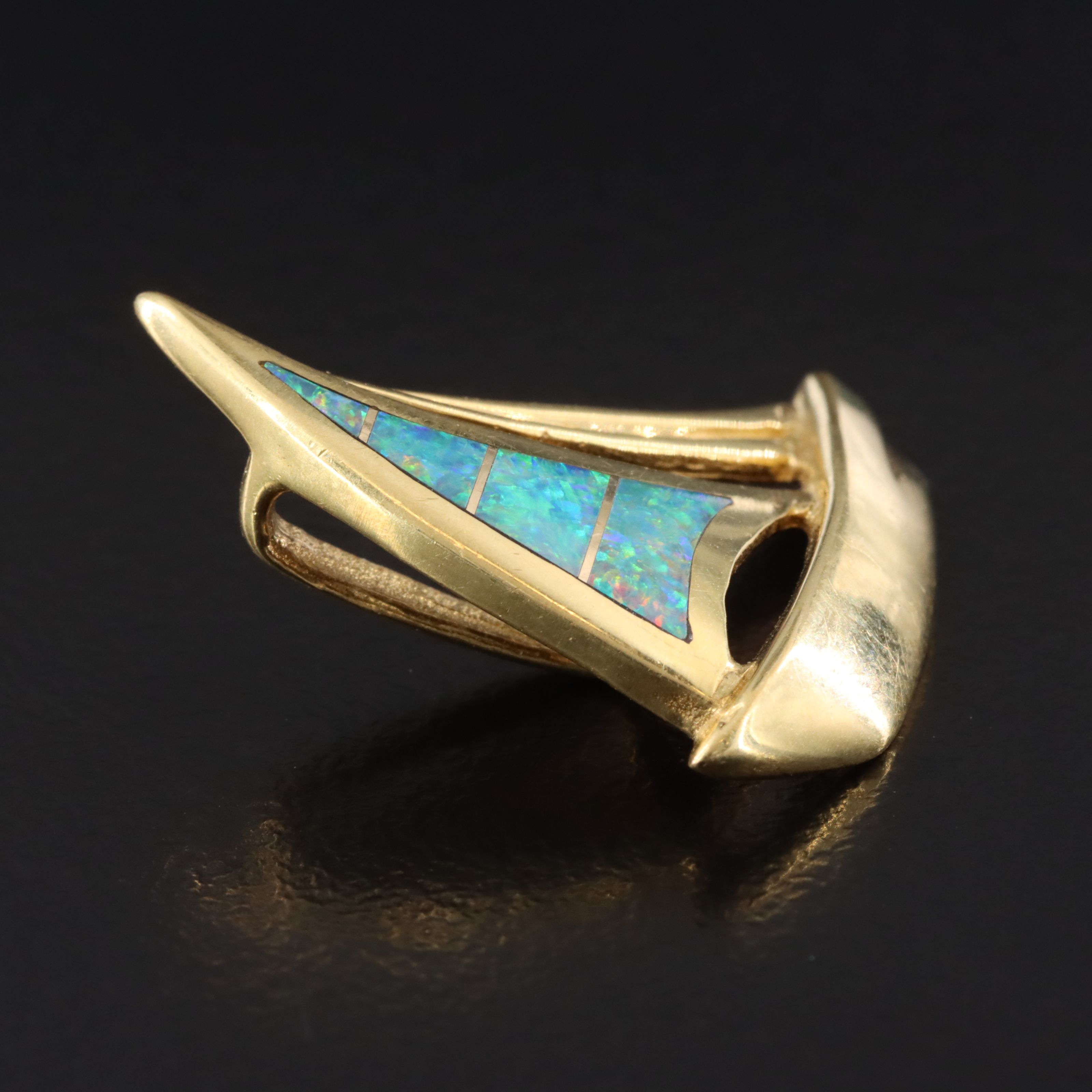 18K Opal Inlay Sailboat Slide Pendant