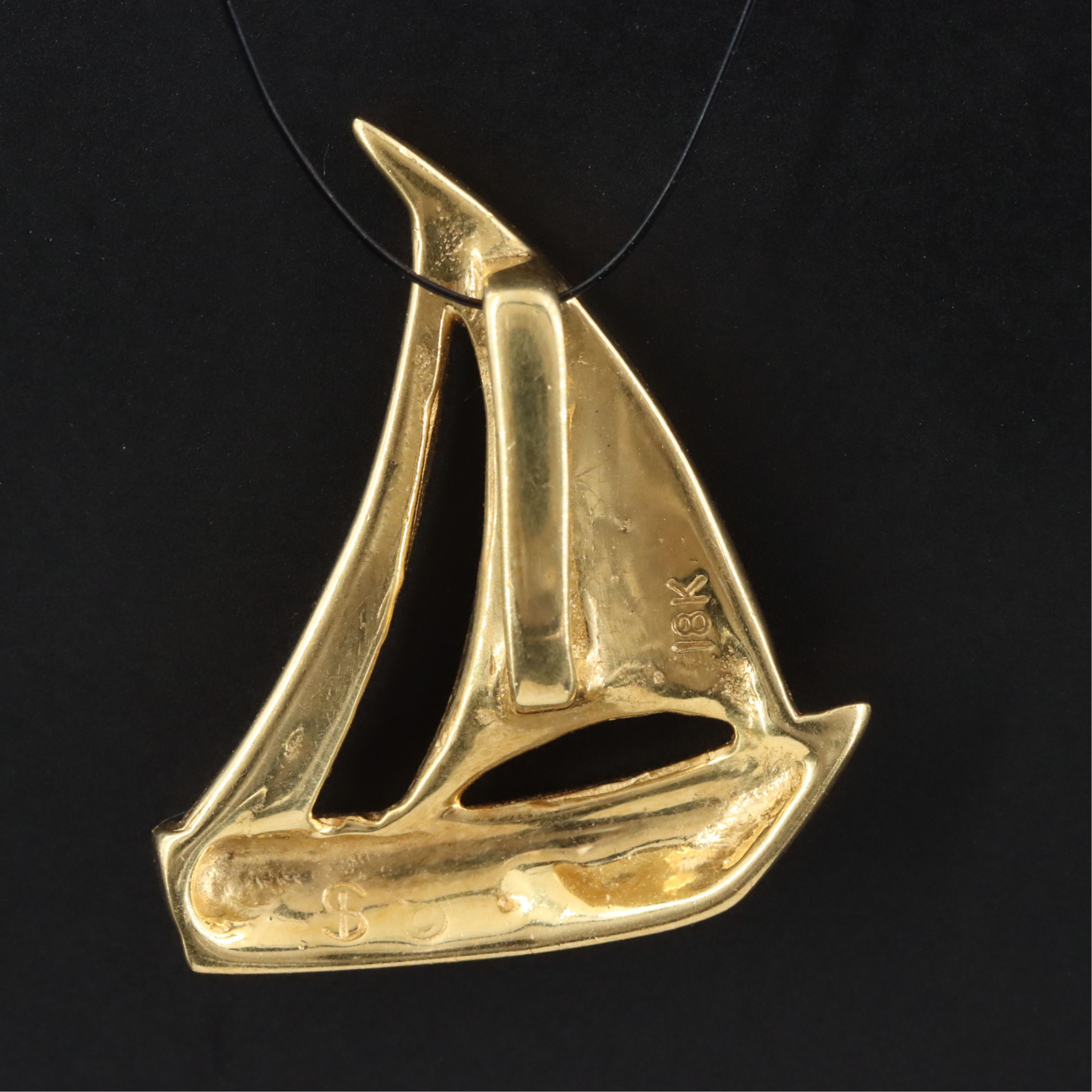 18K Opal Inlay Sailboat Slide Pendant