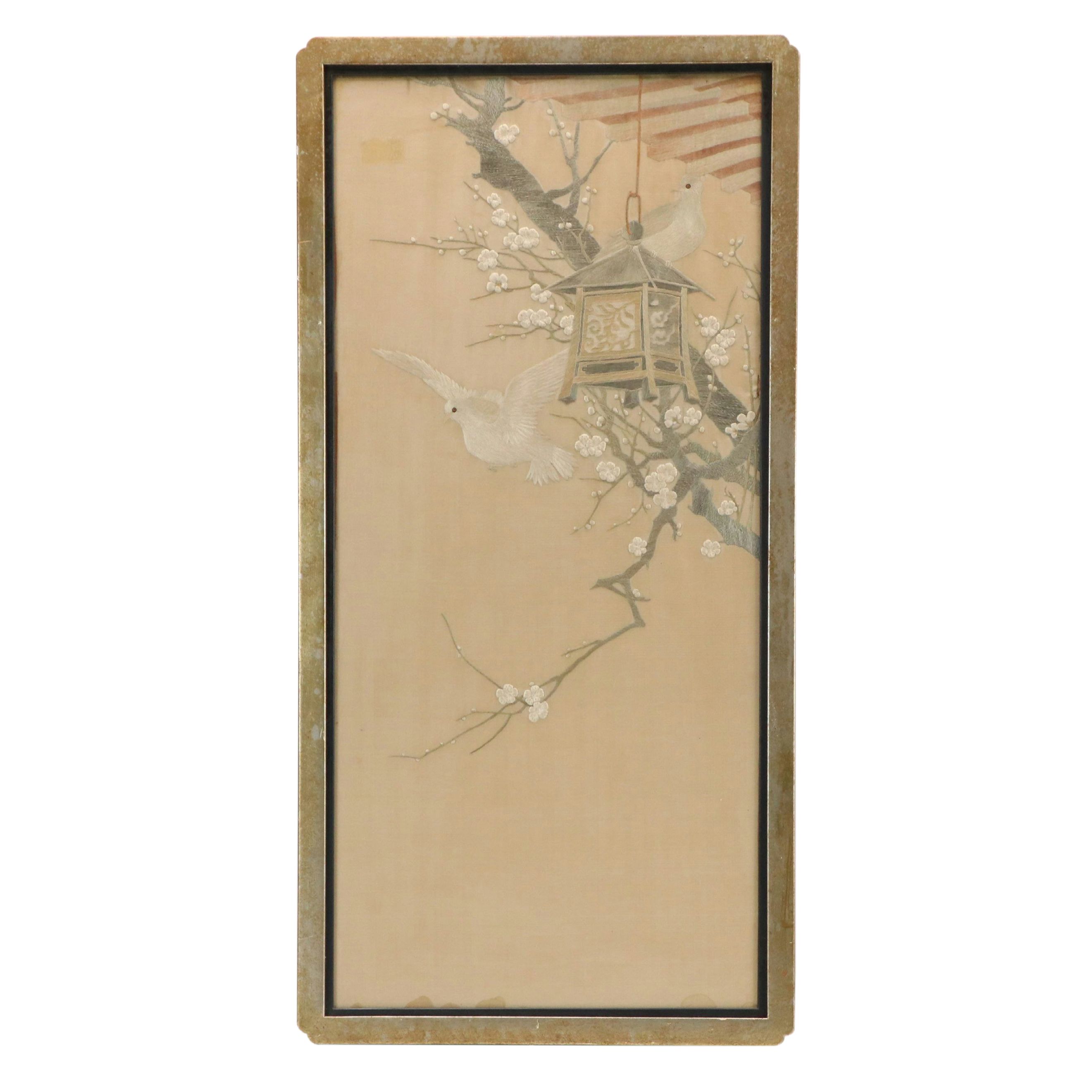 East Asian Silk Embroidery Wall Panel