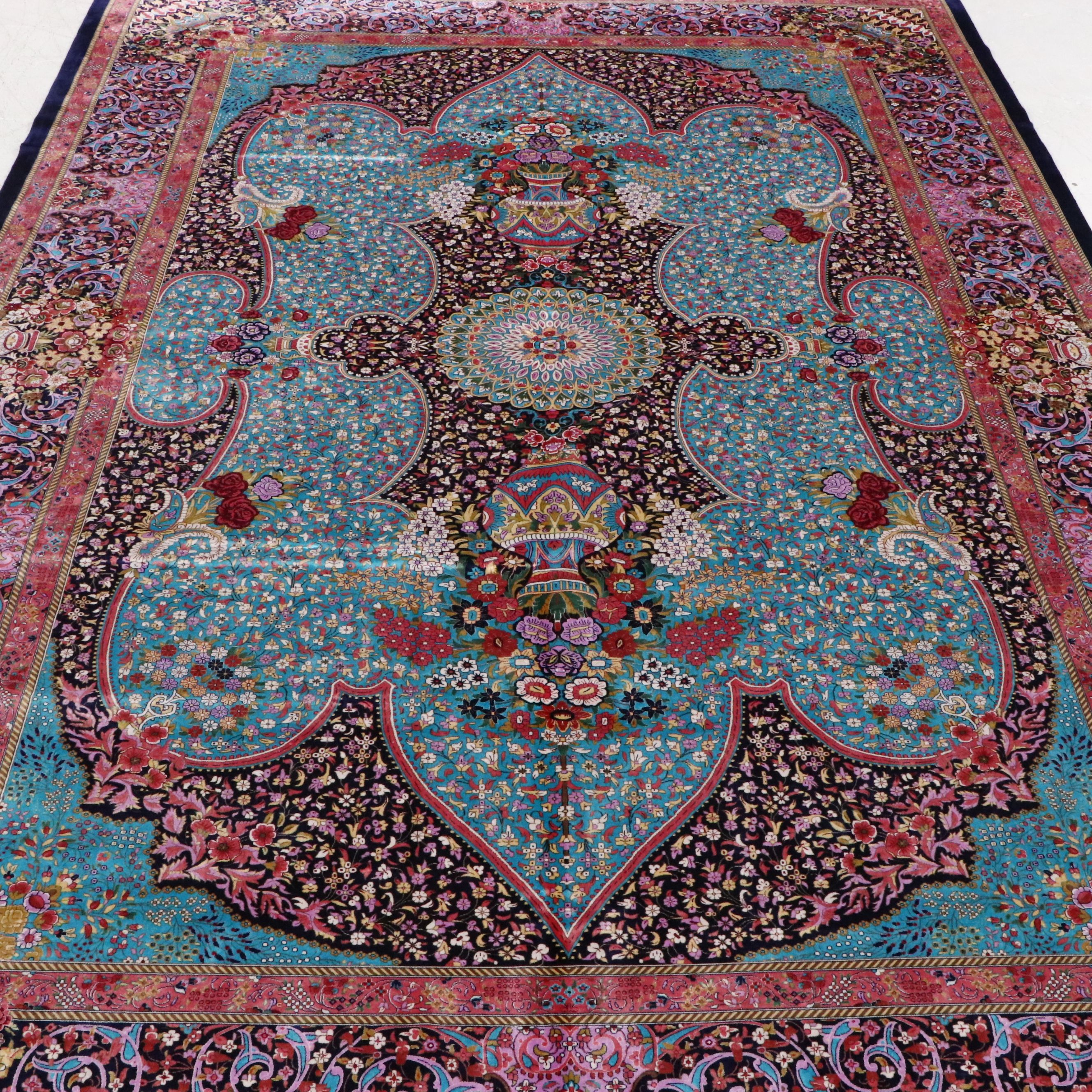 6'6 x 10'3 Hand-Knotted Signed Persian Qom Silk Area Rug