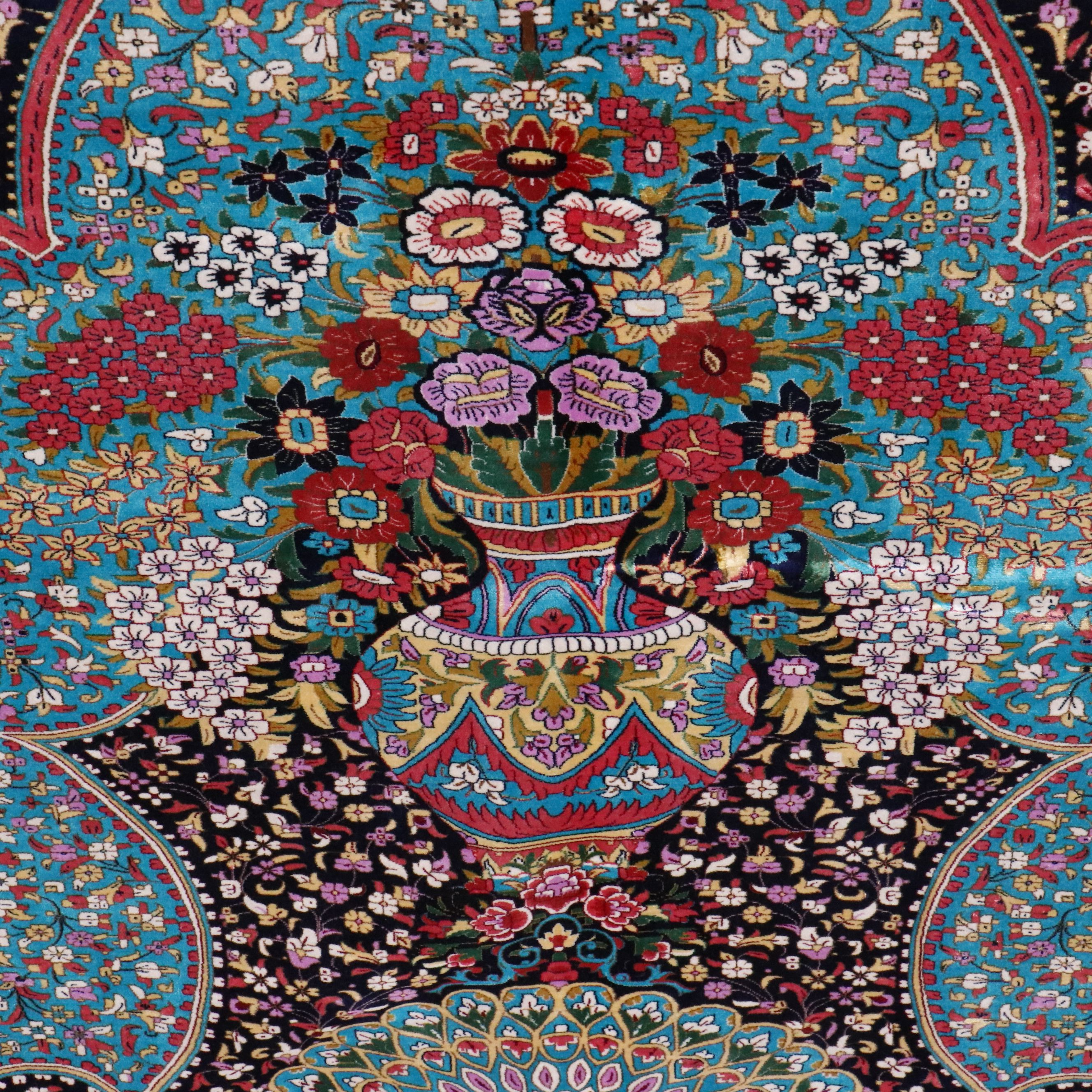 6'6 x 10'3 Hand-Knotted Signed Persian Qom Silk Area Rug