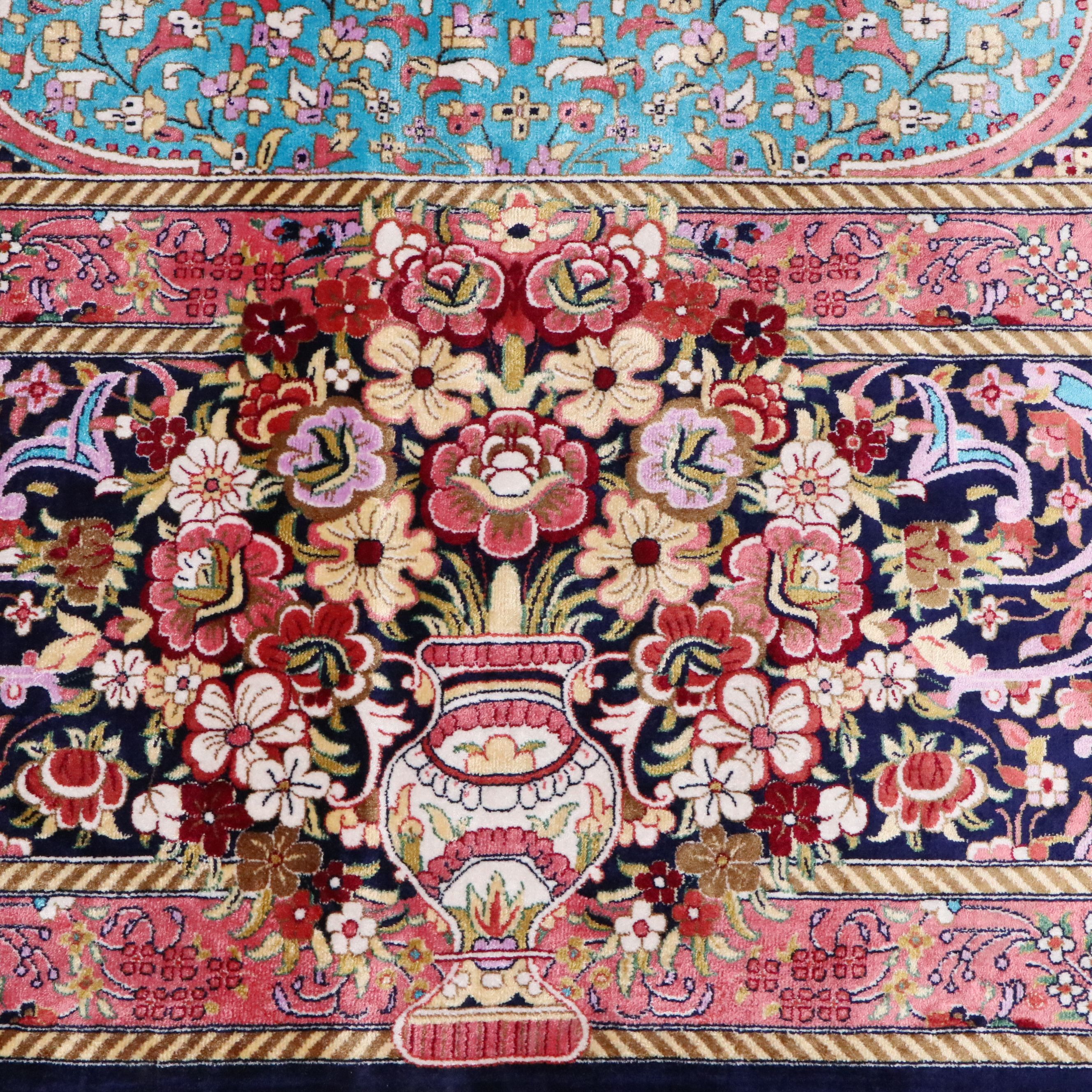 6'6 x 10'3 Hand-Knotted Signed Persian Qom Silk Area Rug