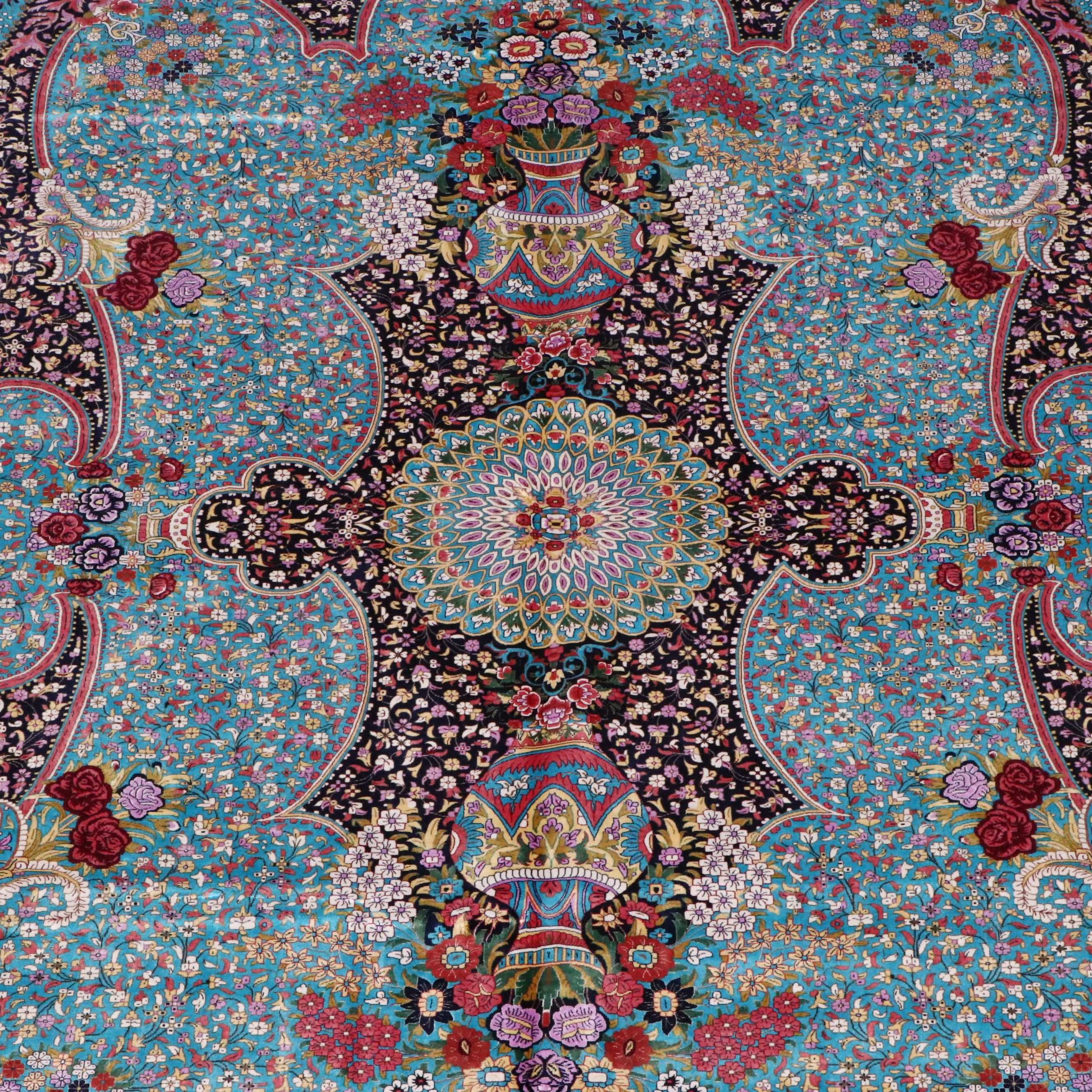 6'6 x 10'3 Hand-Knotted Signed Persian Qom Silk Area Rug