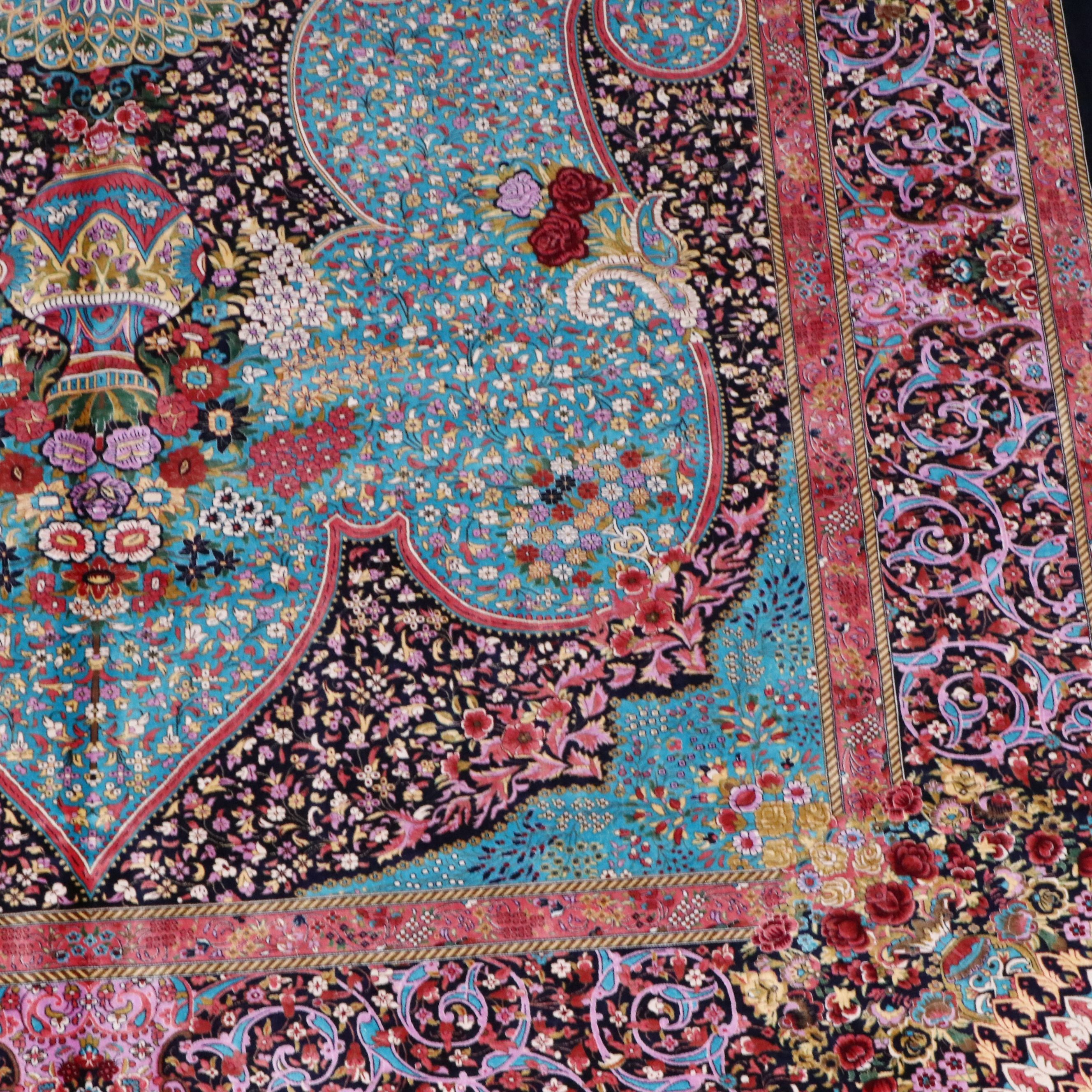 6'6 x 10'3 Hand-Knotted Signed Persian Qom Silk Area Rug