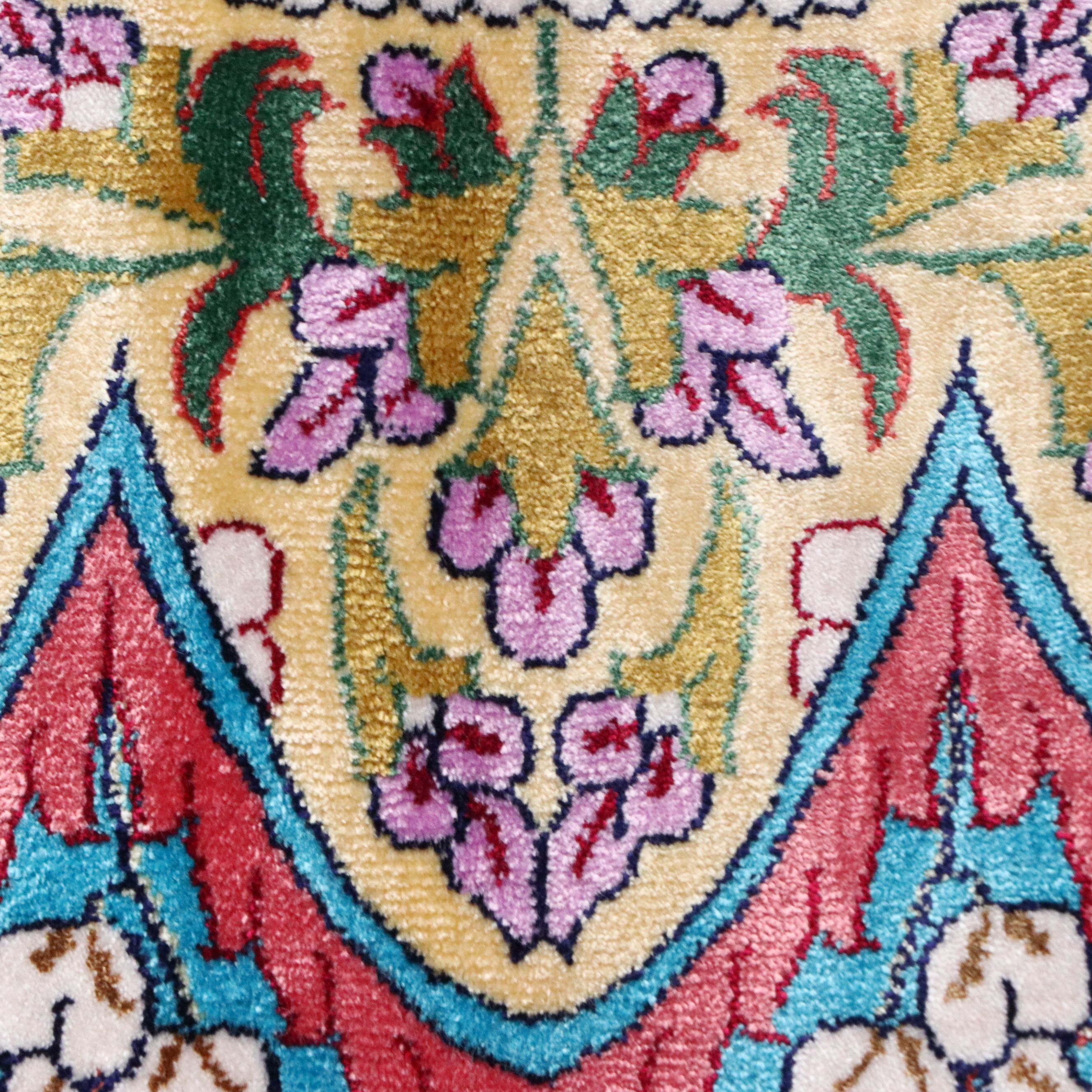 6'6 x 10'3 Hand-Knotted Signed Persian Qom Silk Area Rug