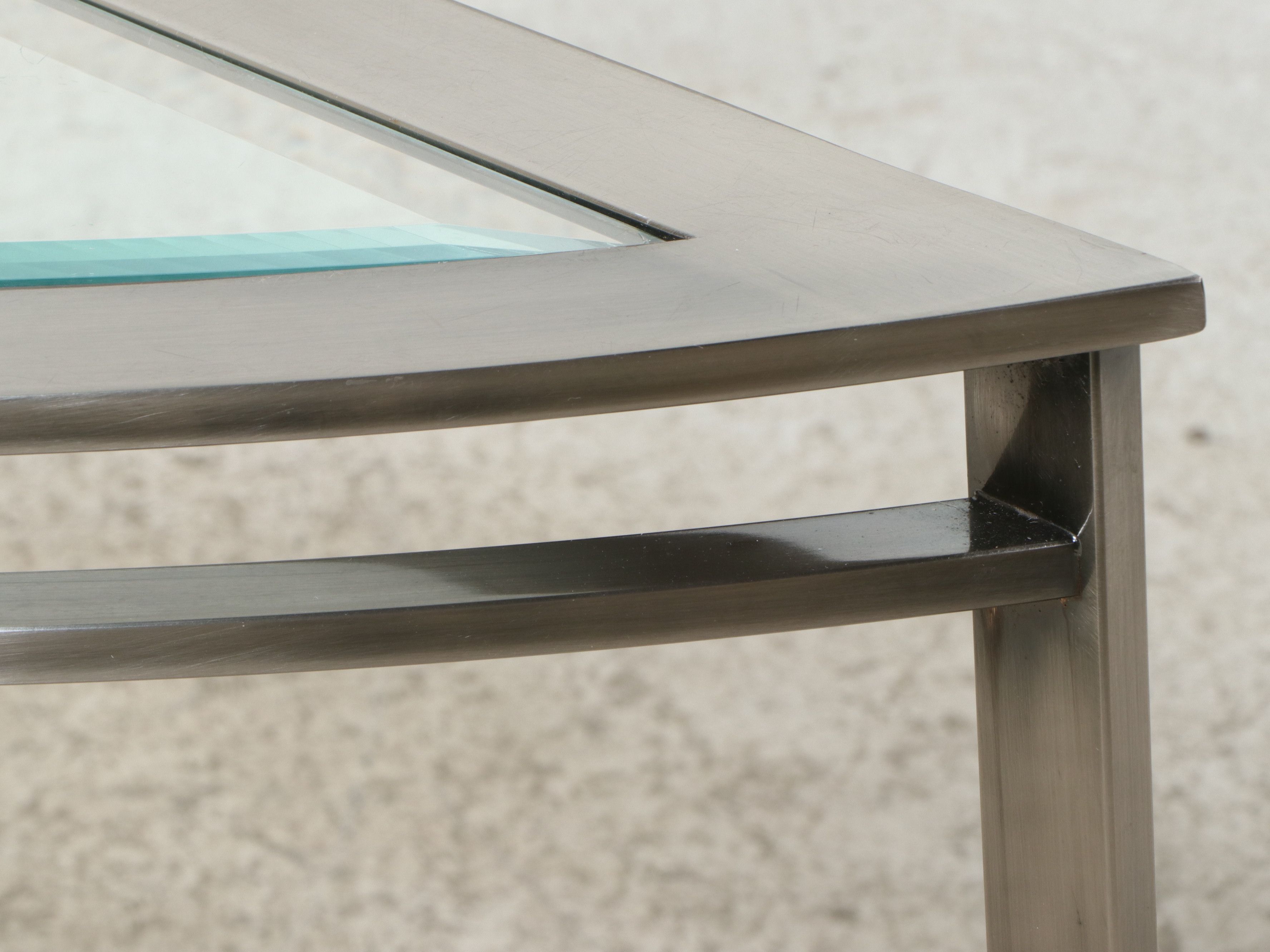 Contemporary Brutalist Style Demilune Console Table with Sunburst Medallion