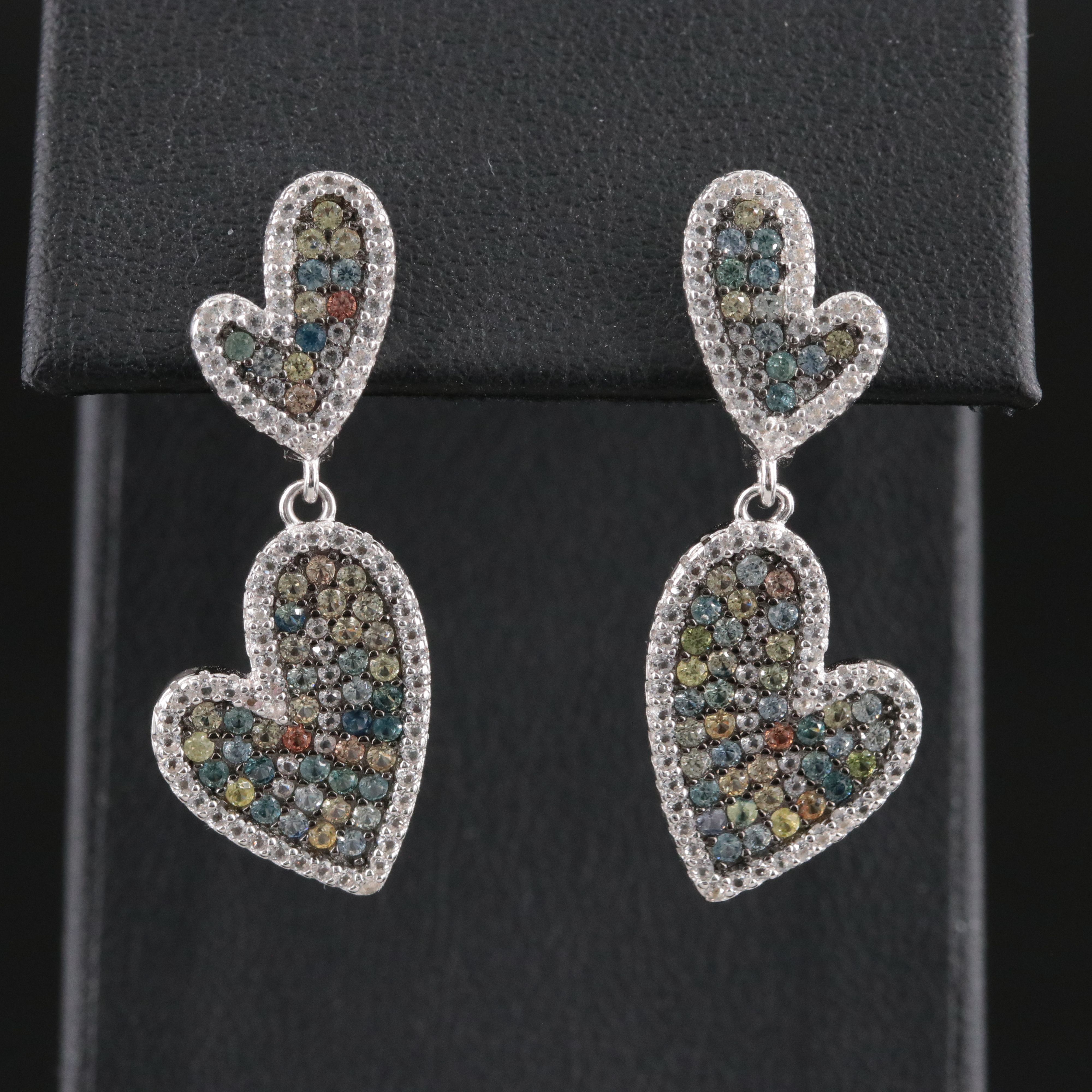 Sterling Sapphire Drop Heart Earrings