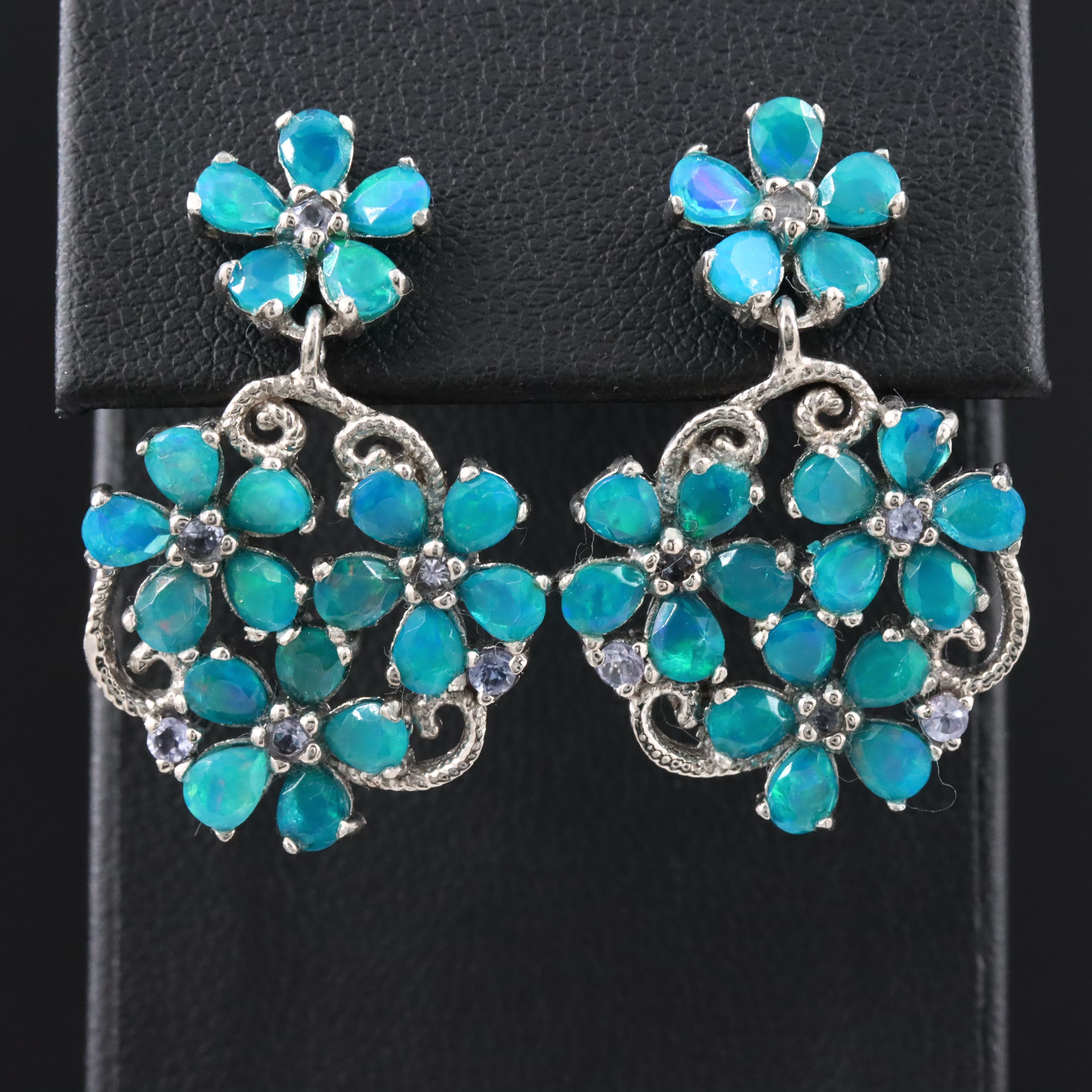 Sterling Opal Flower Earrings
