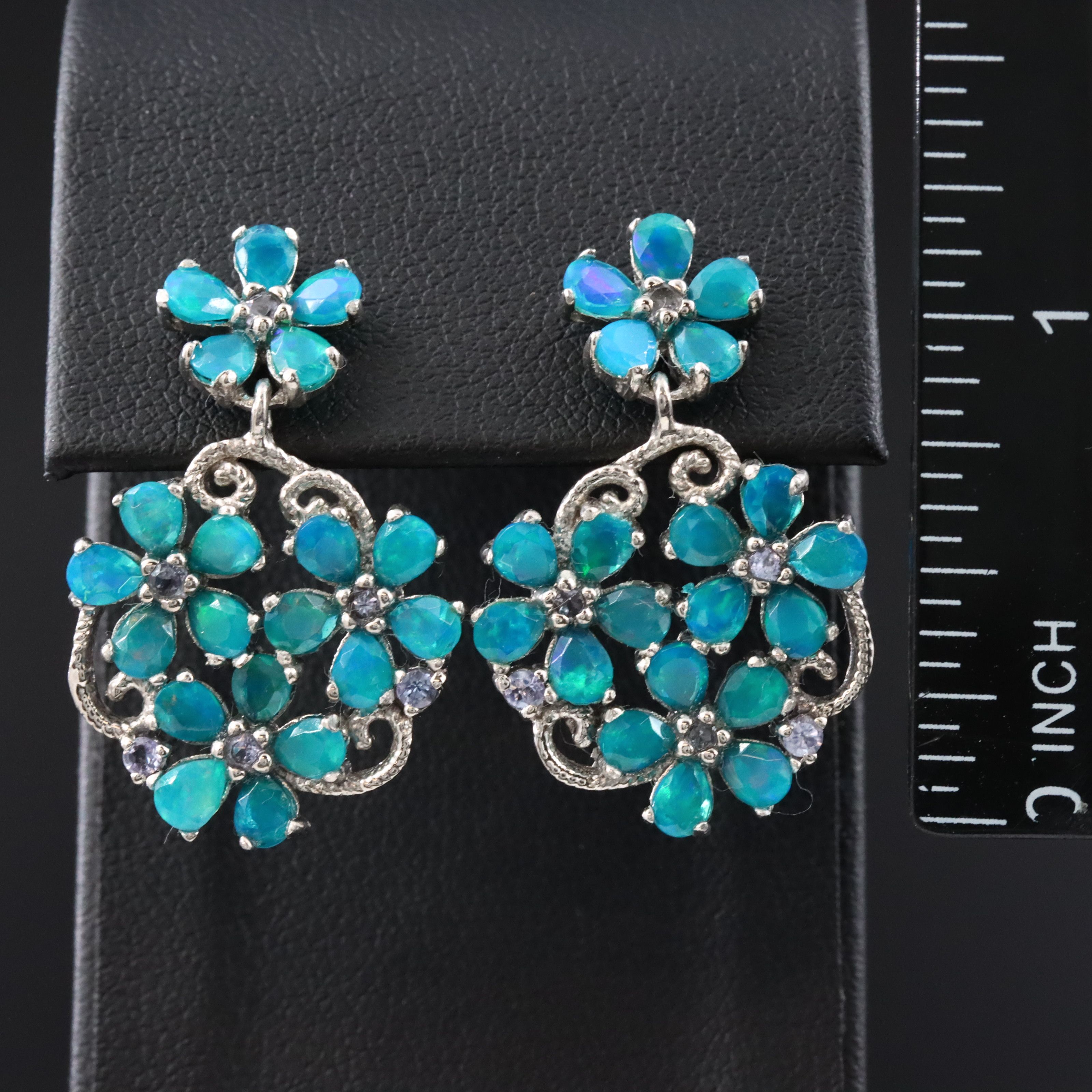 Sterling Opal Flower Earrings