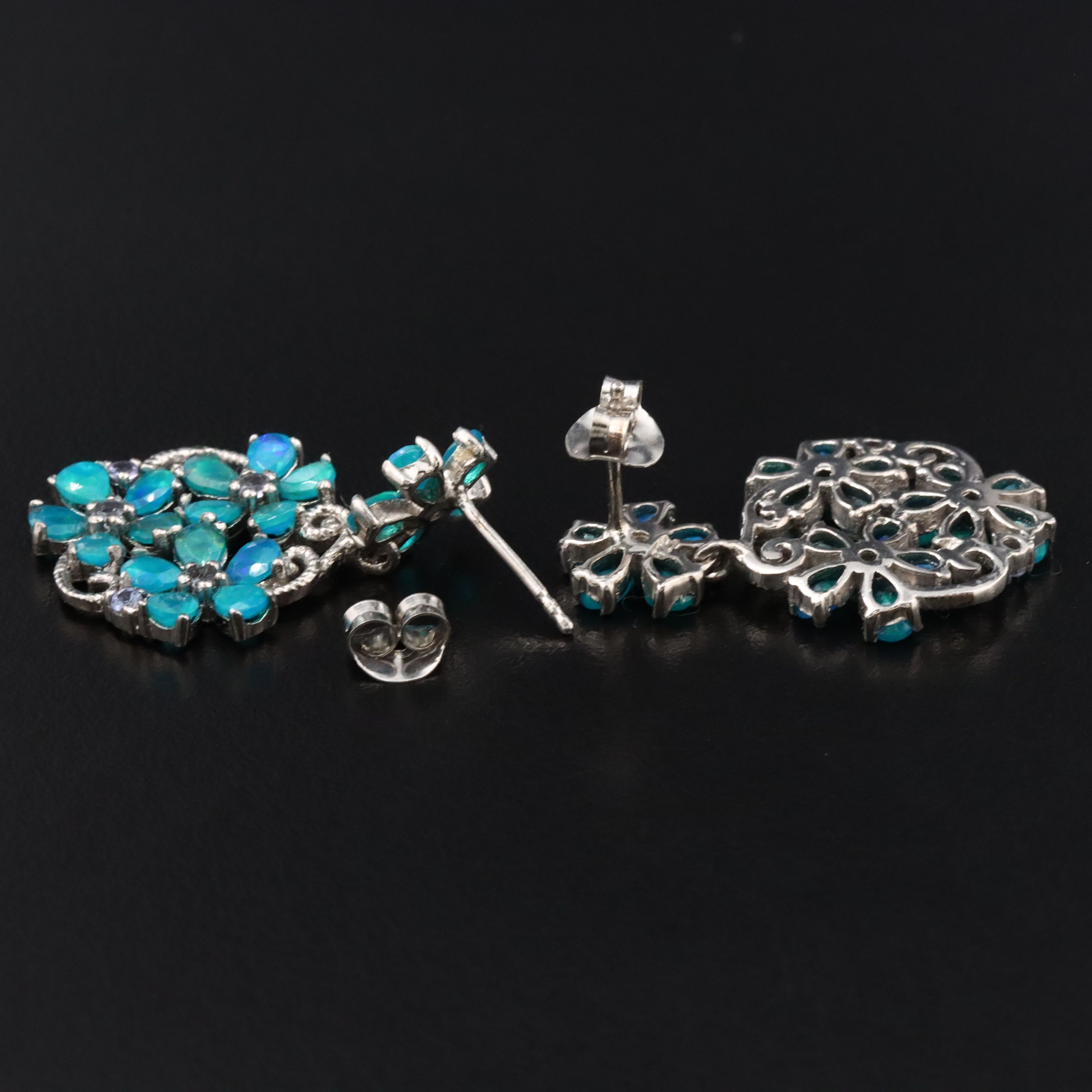 Sterling Opal Flower Earrings