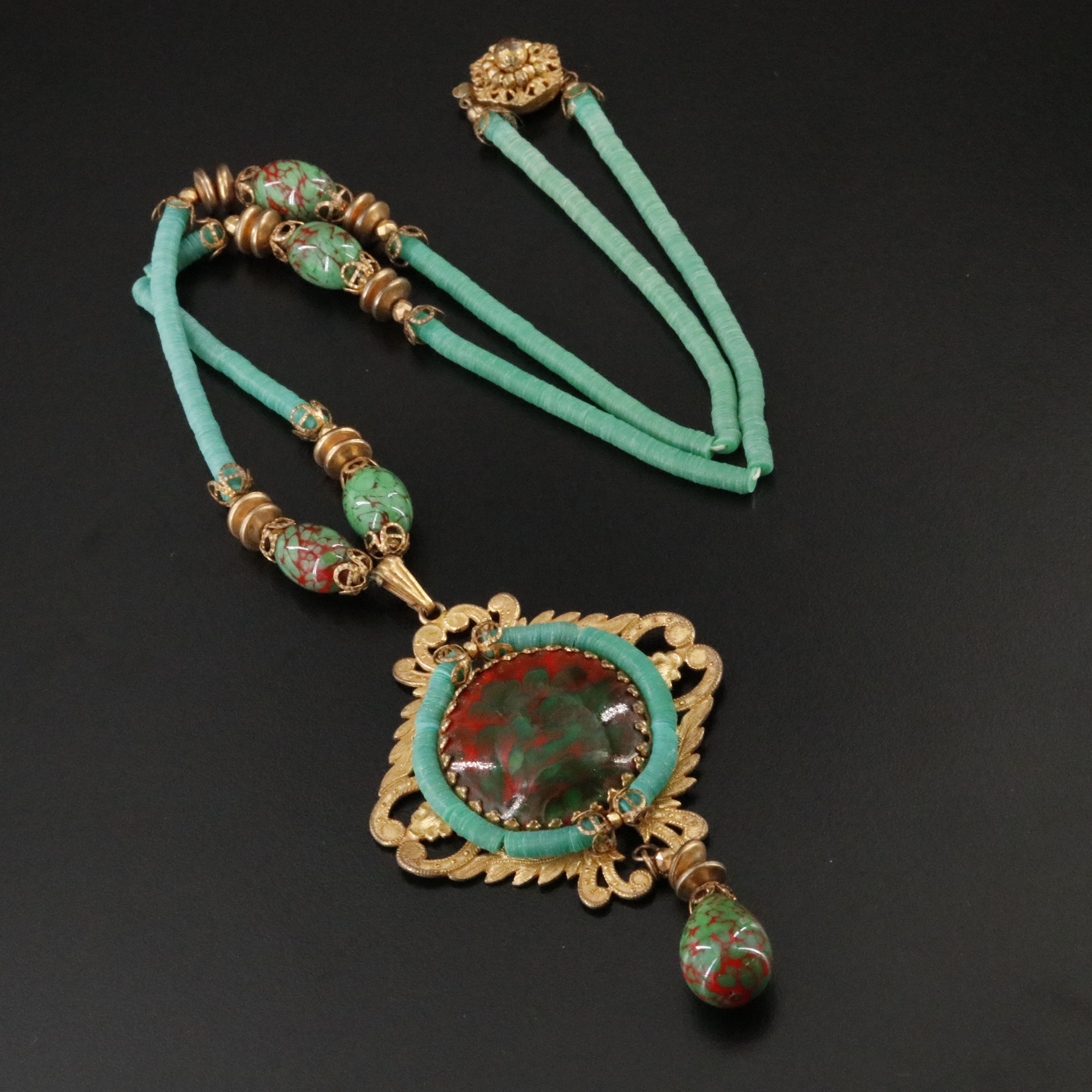 Vintage Miriam Haskell Necklace with Glass Accents and Heishi Beads