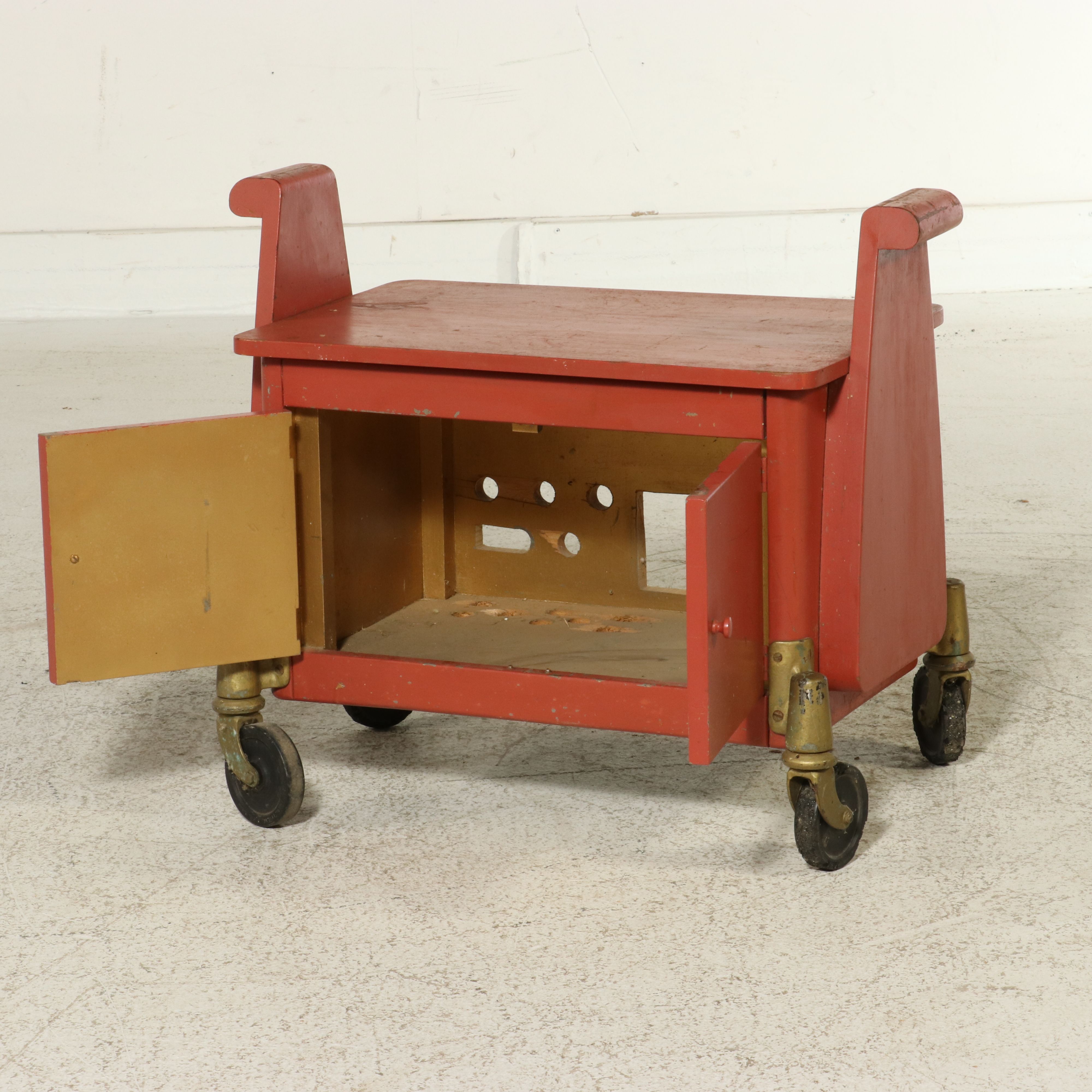 Industrial Painted Wood Modified Rolling A/V or Tool Cart