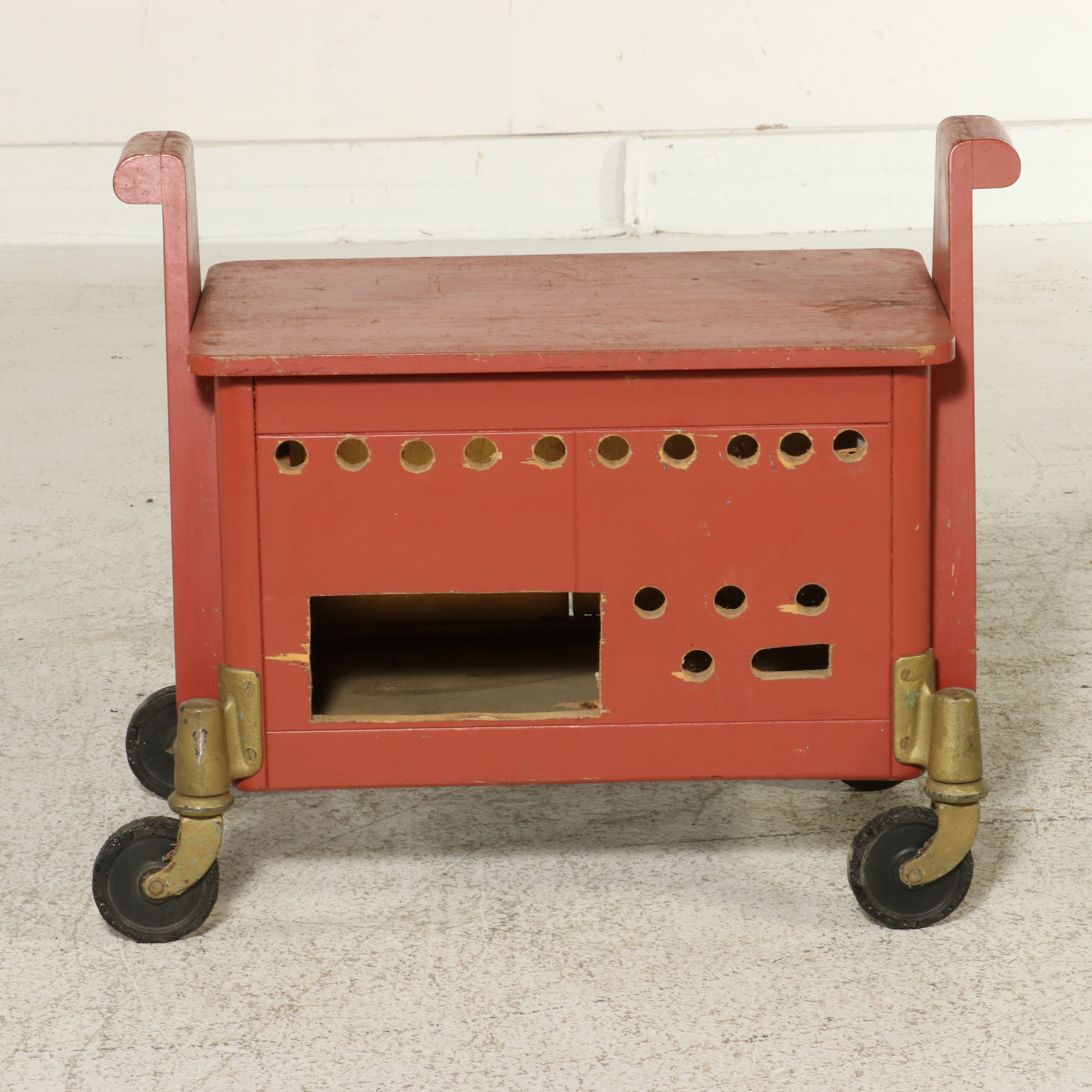 Industrial Painted Wood Modified Rolling A/V or Tool Cart