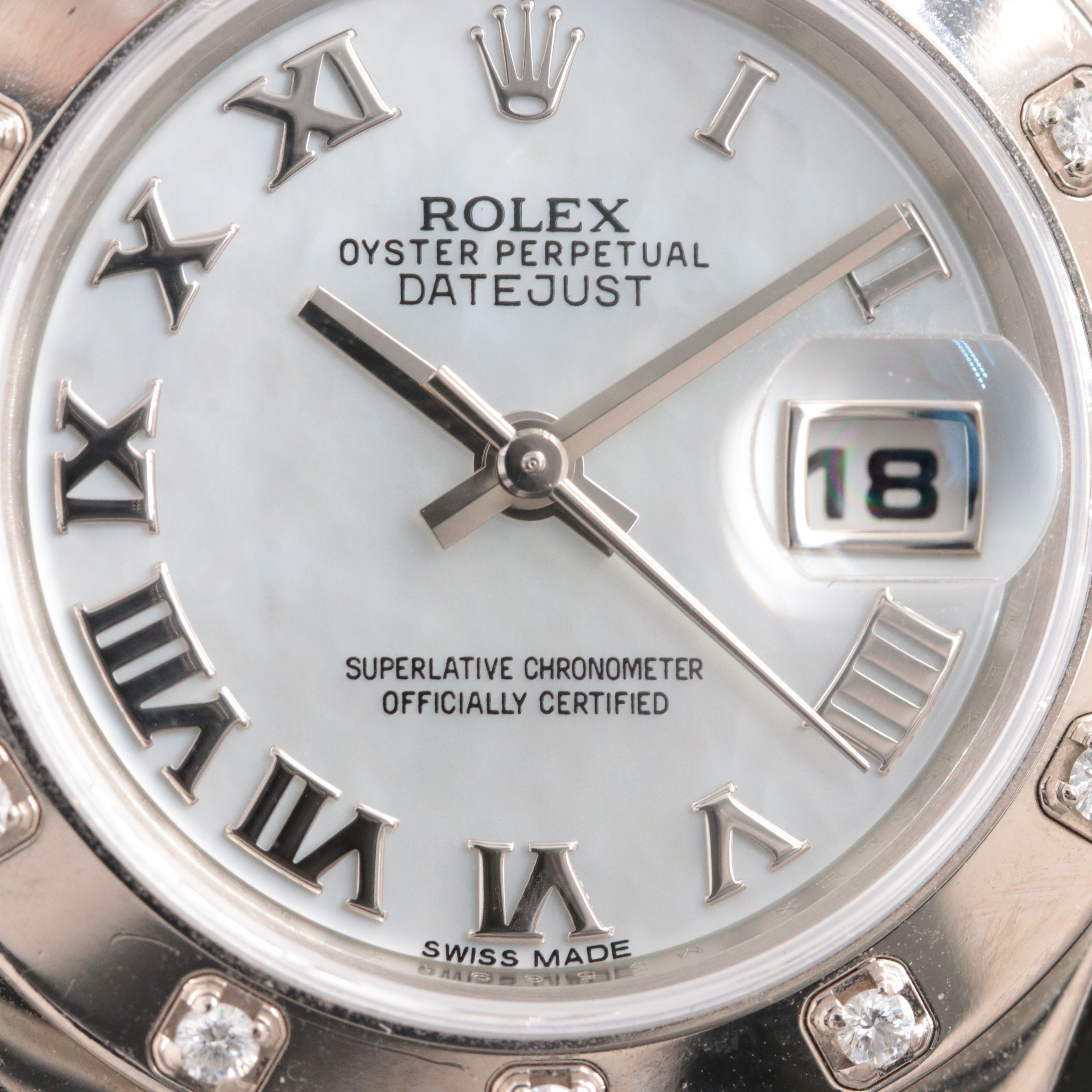 18K Rolex Datejust Pearlmaster Factory Diamond 80319 Mother-of-Pearl Watch c.'07