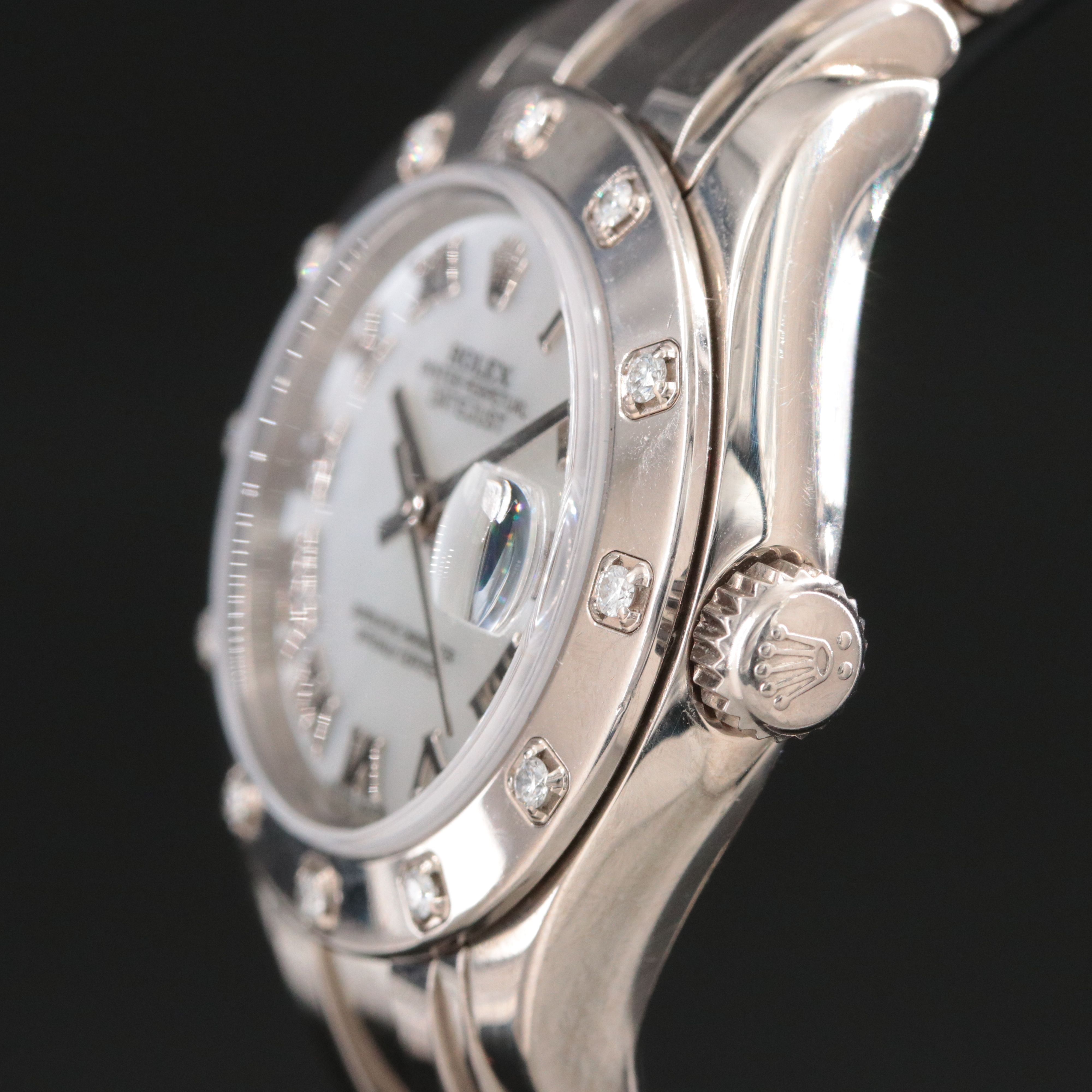 18K Rolex Datejust Pearlmaster Factory Diamond 80319 Mother-of-Pearl Watch c.'07