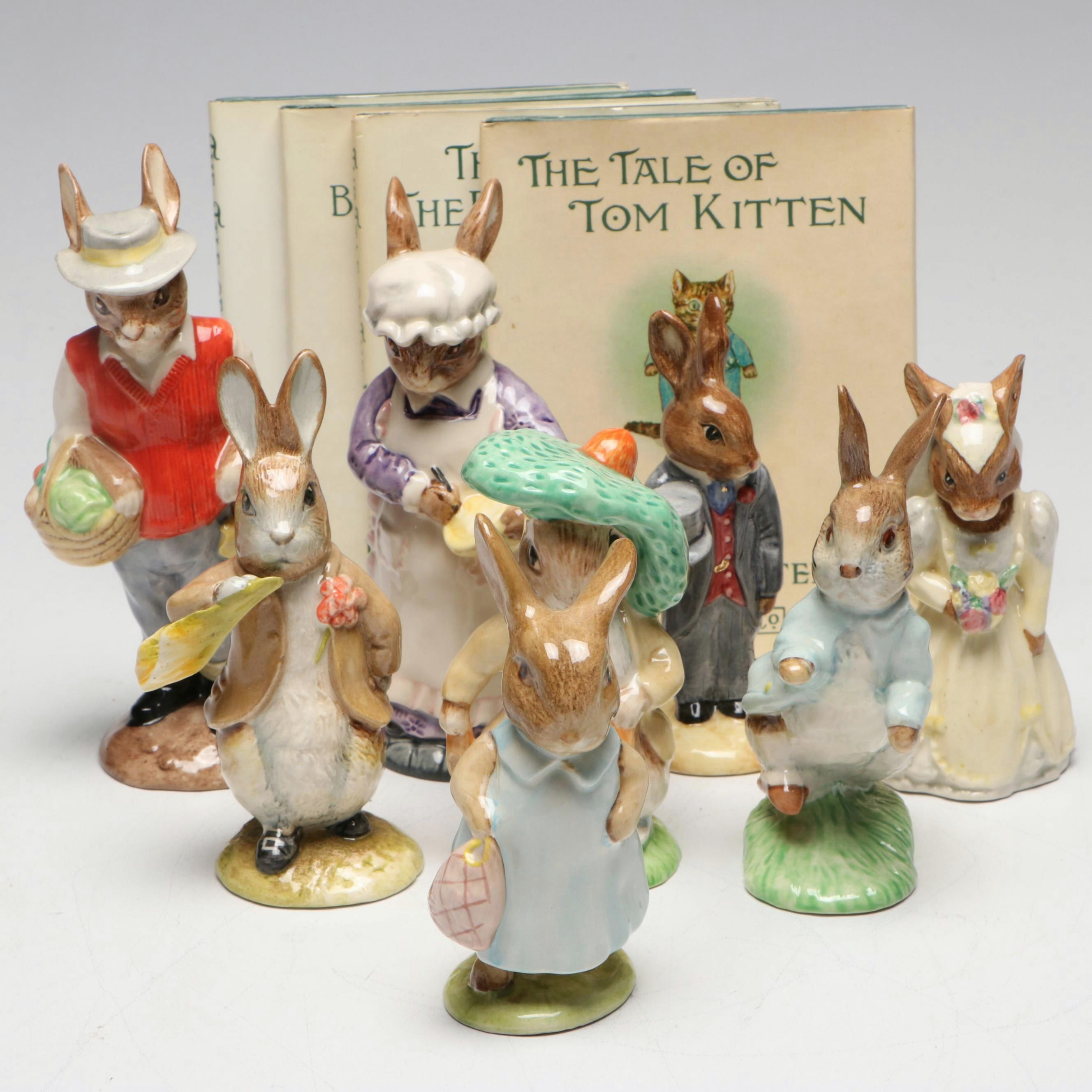 Beswick "Gardener Rabbit" with Other Beatrix Potter Figurines and Books