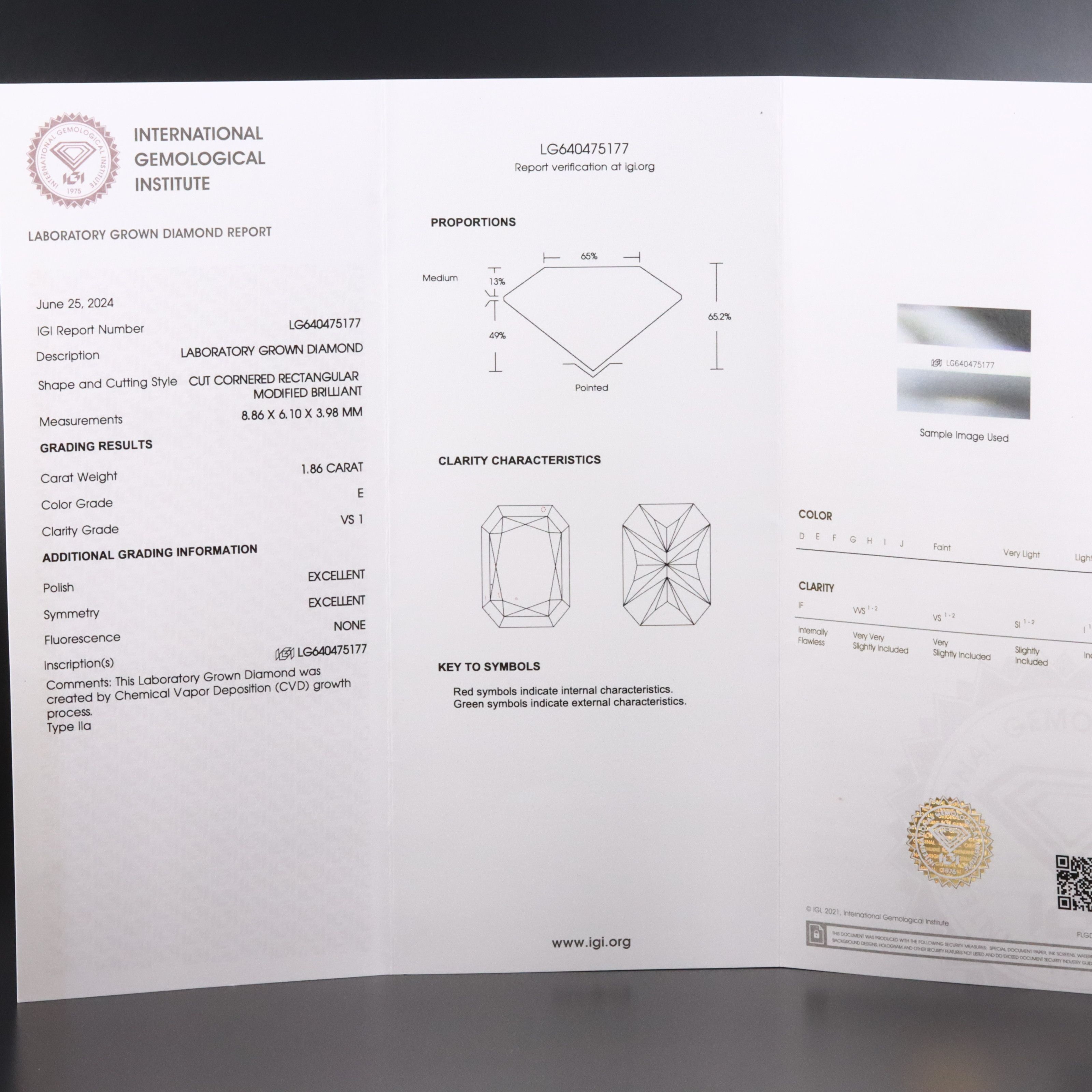Loose 1.86 CT Lab Grown Diamond with IGI Report