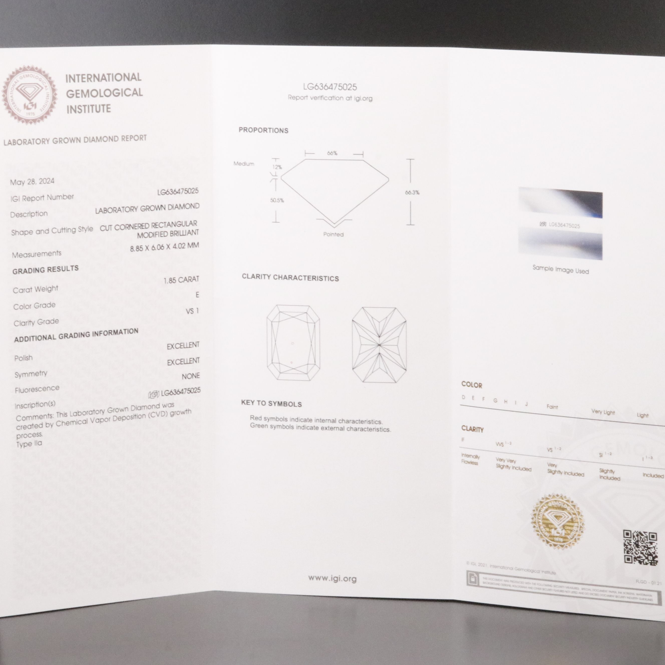 Loose 1.85 CT Lab Grown Diamond with IGI Report