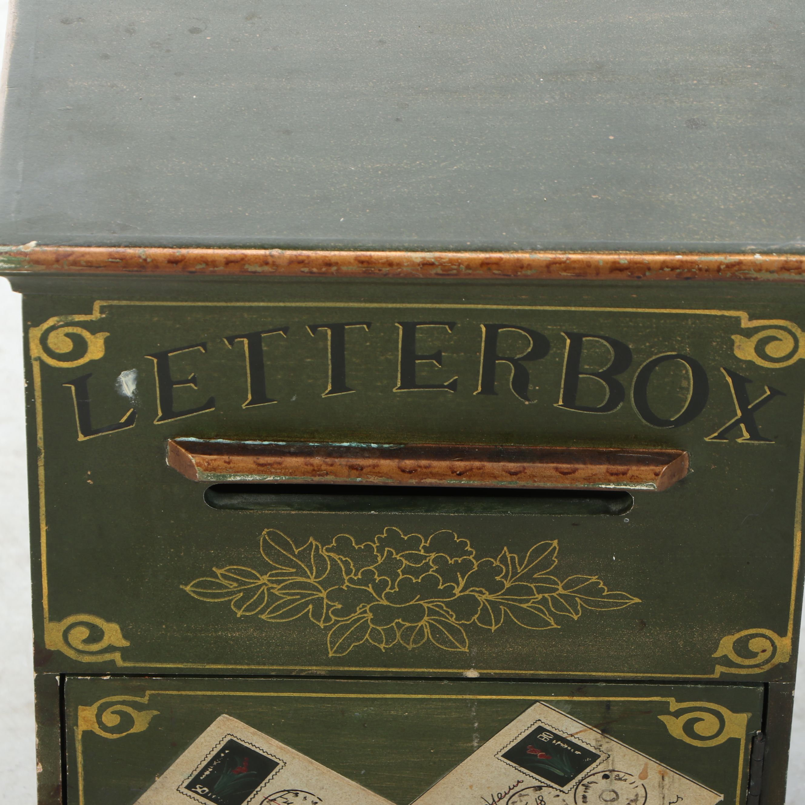 Rustic Distressed Green Wooden Letterbox