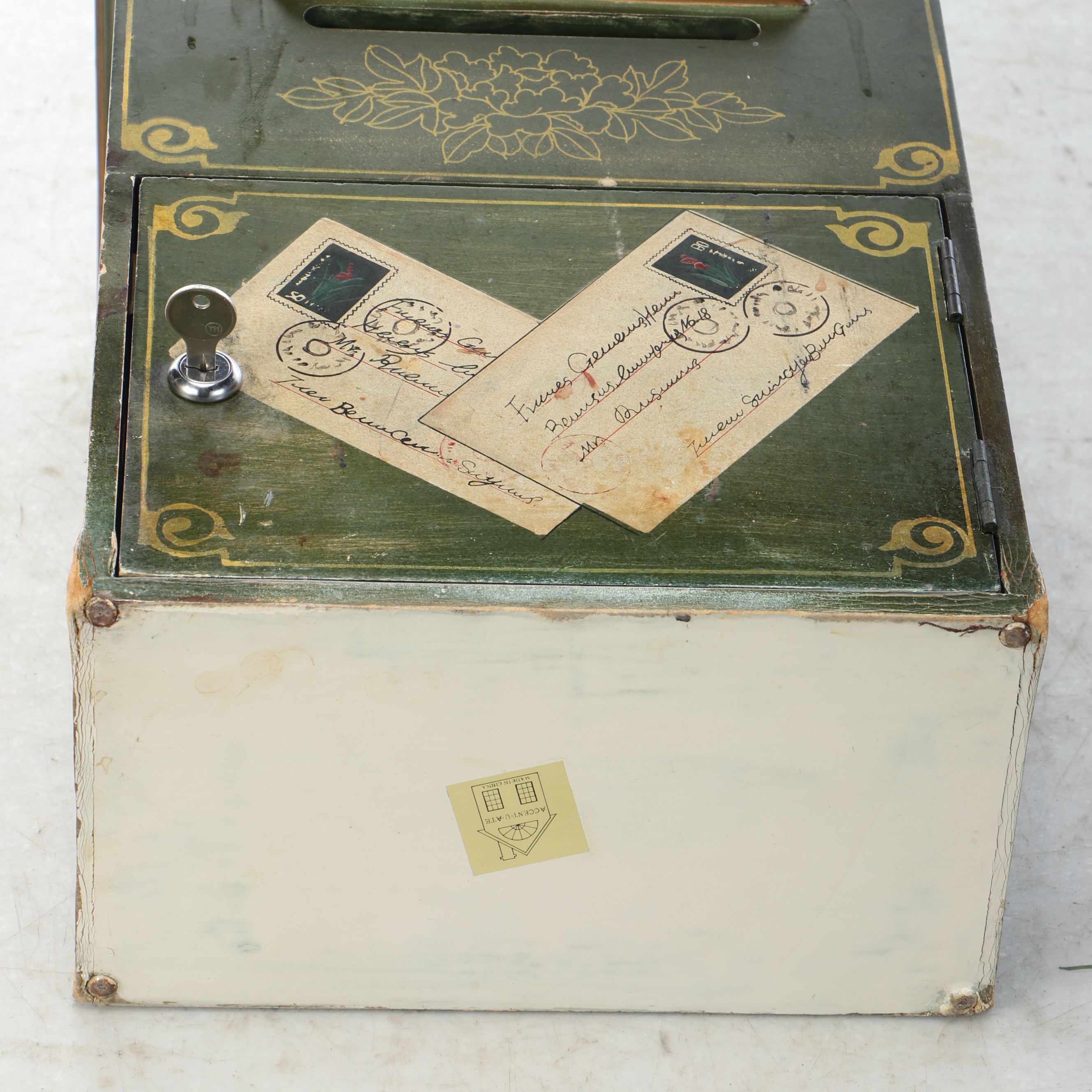 Rustic Distressed Green Wooden Letterbox