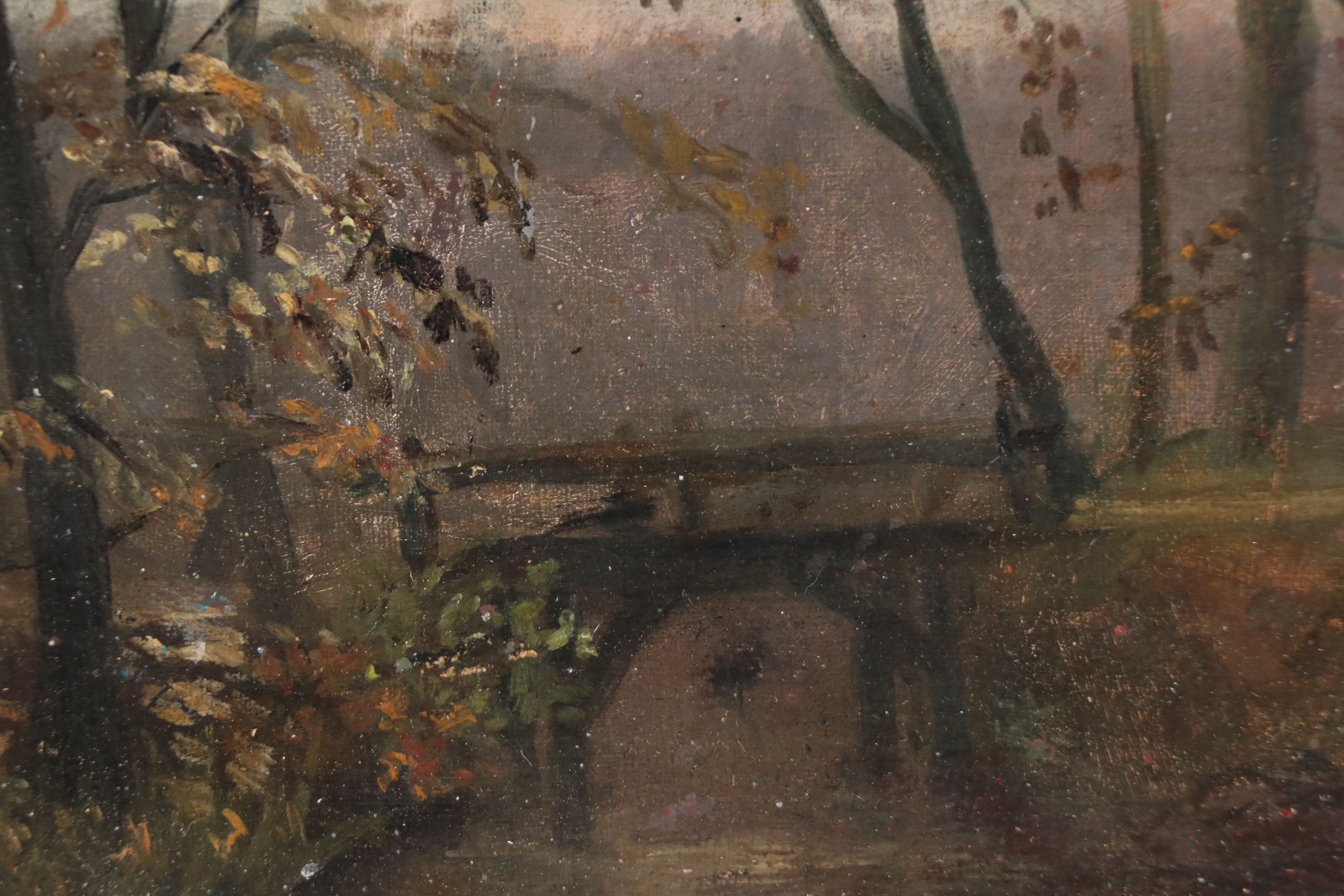 Julius Paulsen Oil Painting of Woodland Bridge, 1891