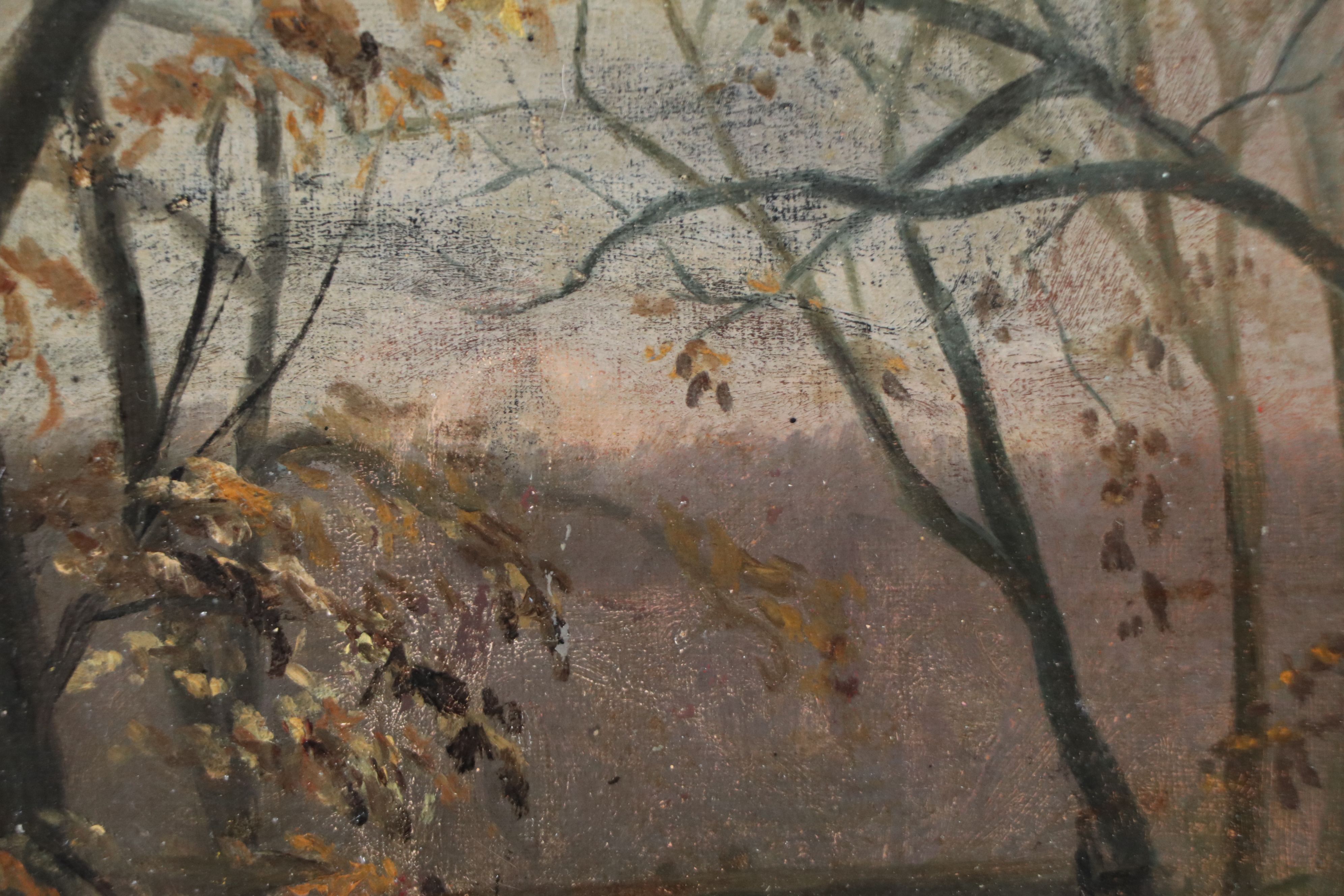 Julius Paulsen Oil Painting of Woodland Bridge, 1891