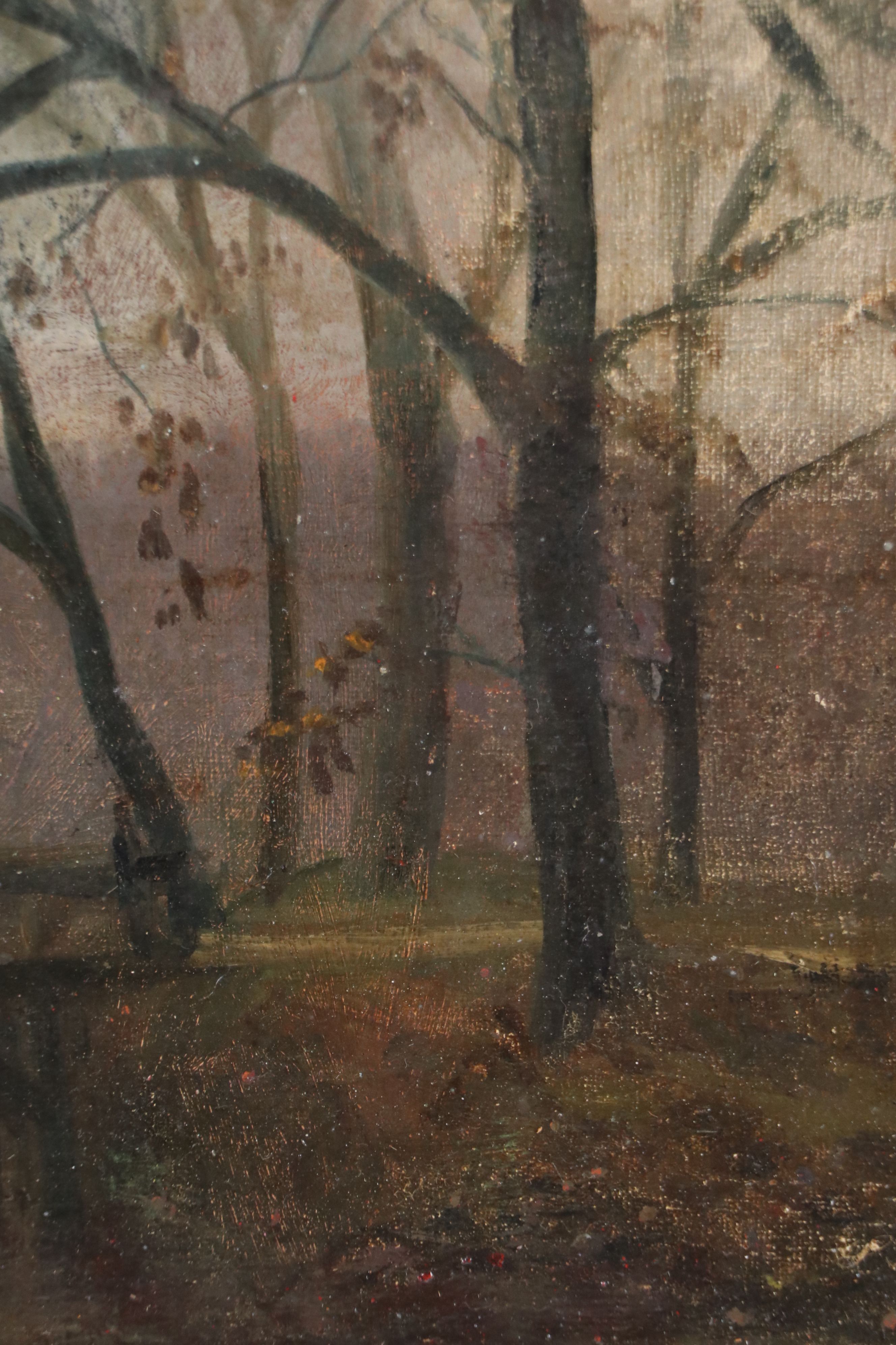 Julius Paulsen Oil Painting of Woodland Bridge, 1891