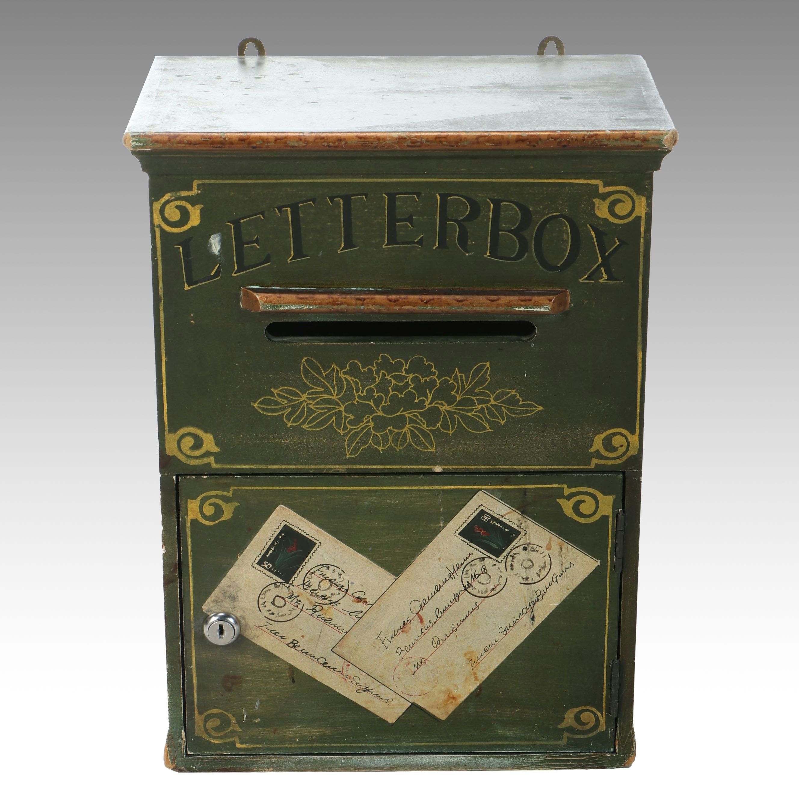 Rustic Distressed Green Wooden Letterbox