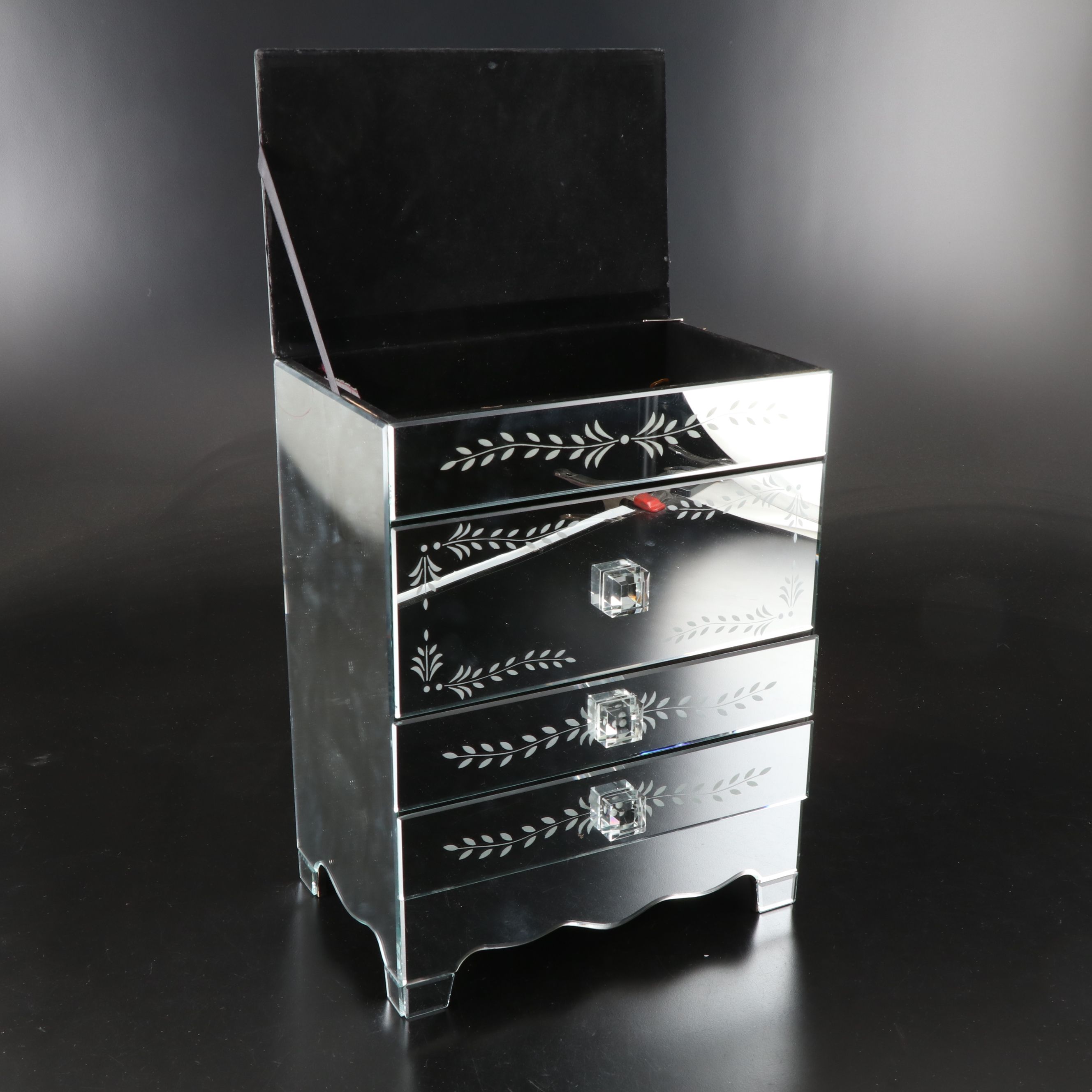 Mirrored Three-Drawer Vanity Storage Box